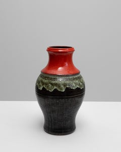 Mid-Century German Ceramic Vase with Glossy Red & Green Glaze
