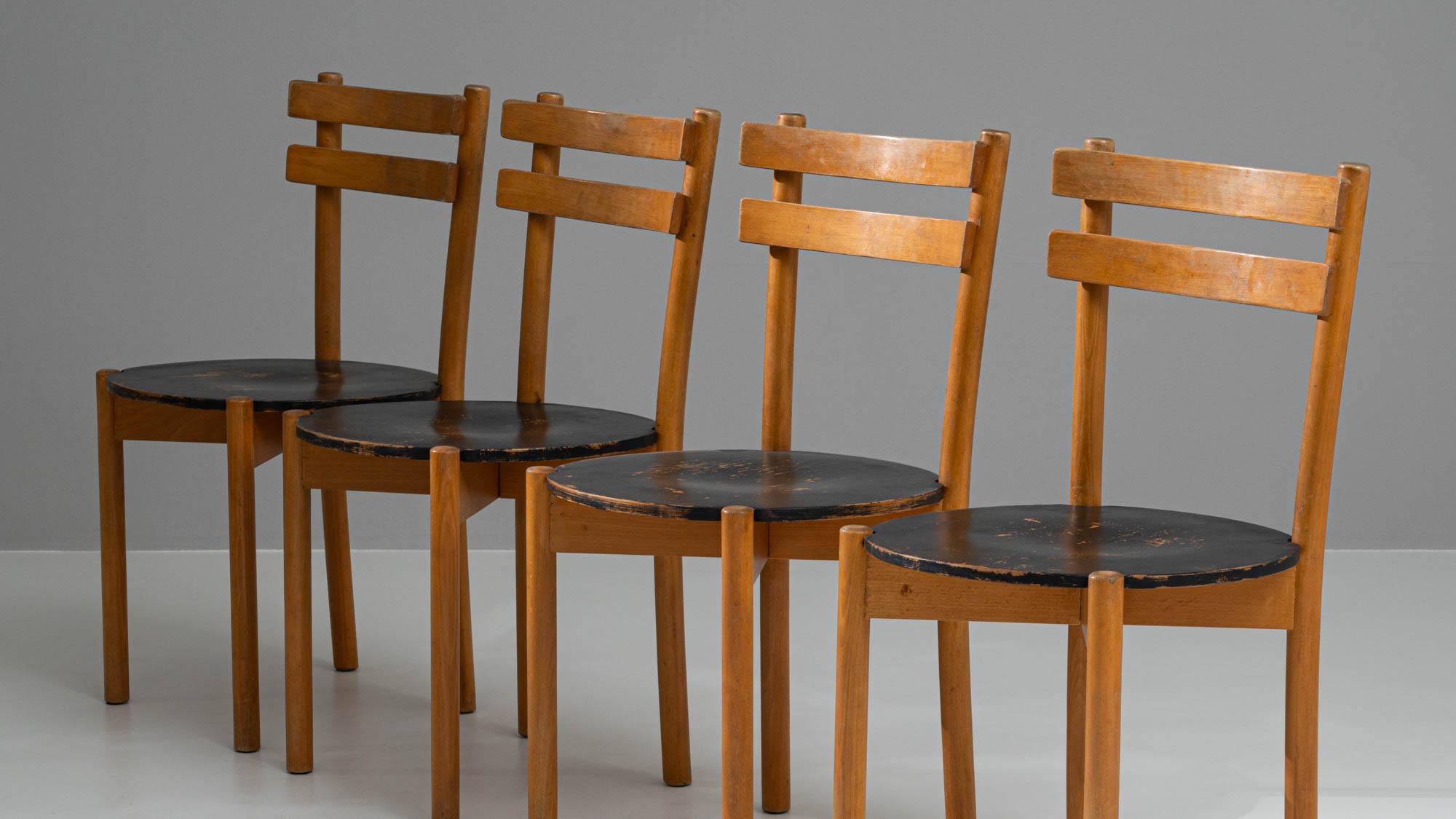 20th Century German EKA Wohnmöbel Wooden Dining Chairs, Set of 4 5