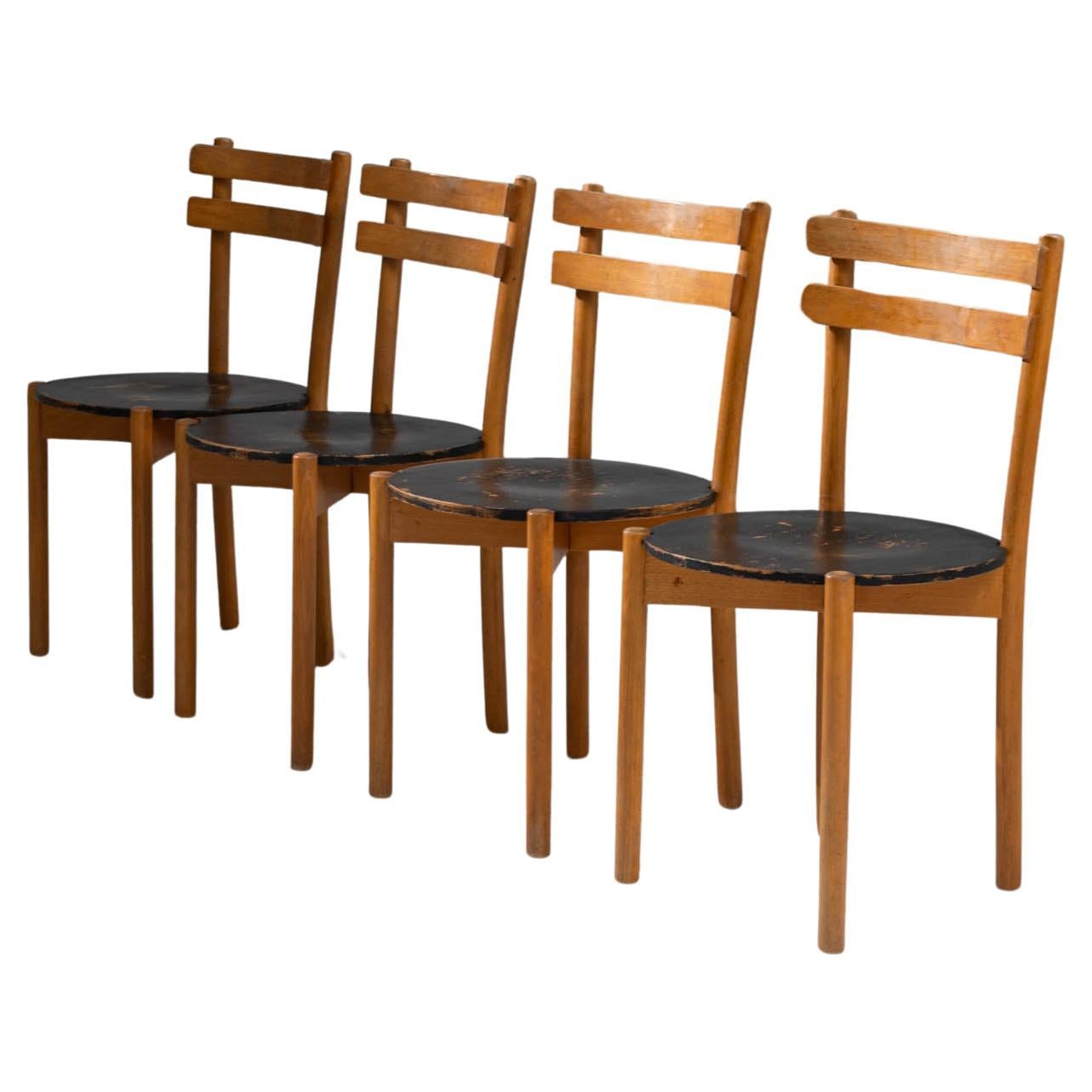 20th Century German EKA Wohnmöbel Wooden Dining Chairs, Set of 4 For Sale
