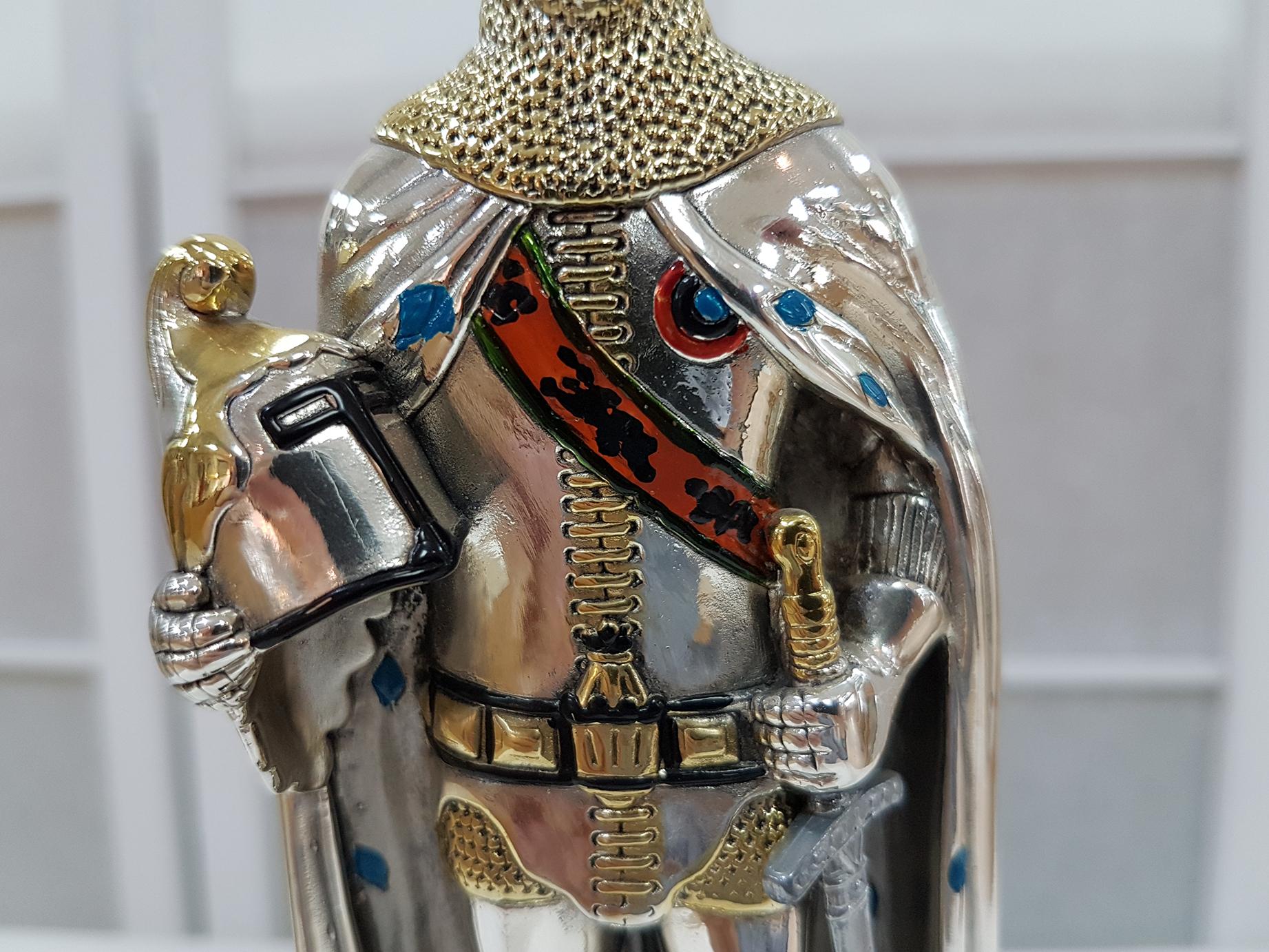 20th Century German Enamelled Sterling Silver Armour on Wood Decorated Base For Sale 2