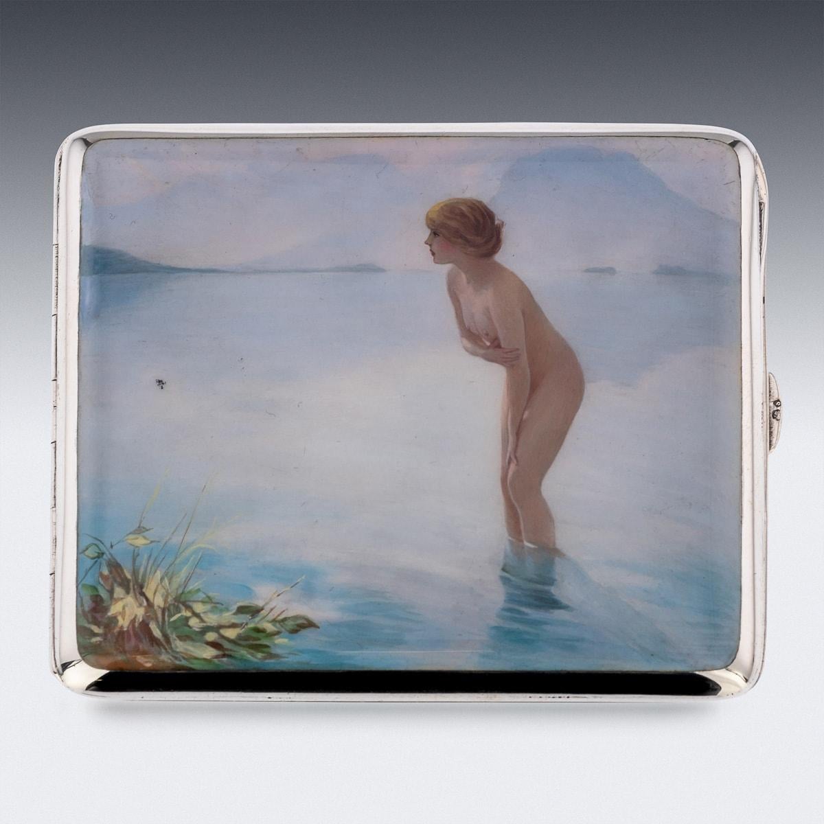 20th Century German Erotic Solid Silver & Enamel Cigarette Case, c.1910 In Good Condition For Sale In Royal Tunbridge Wells, Kent