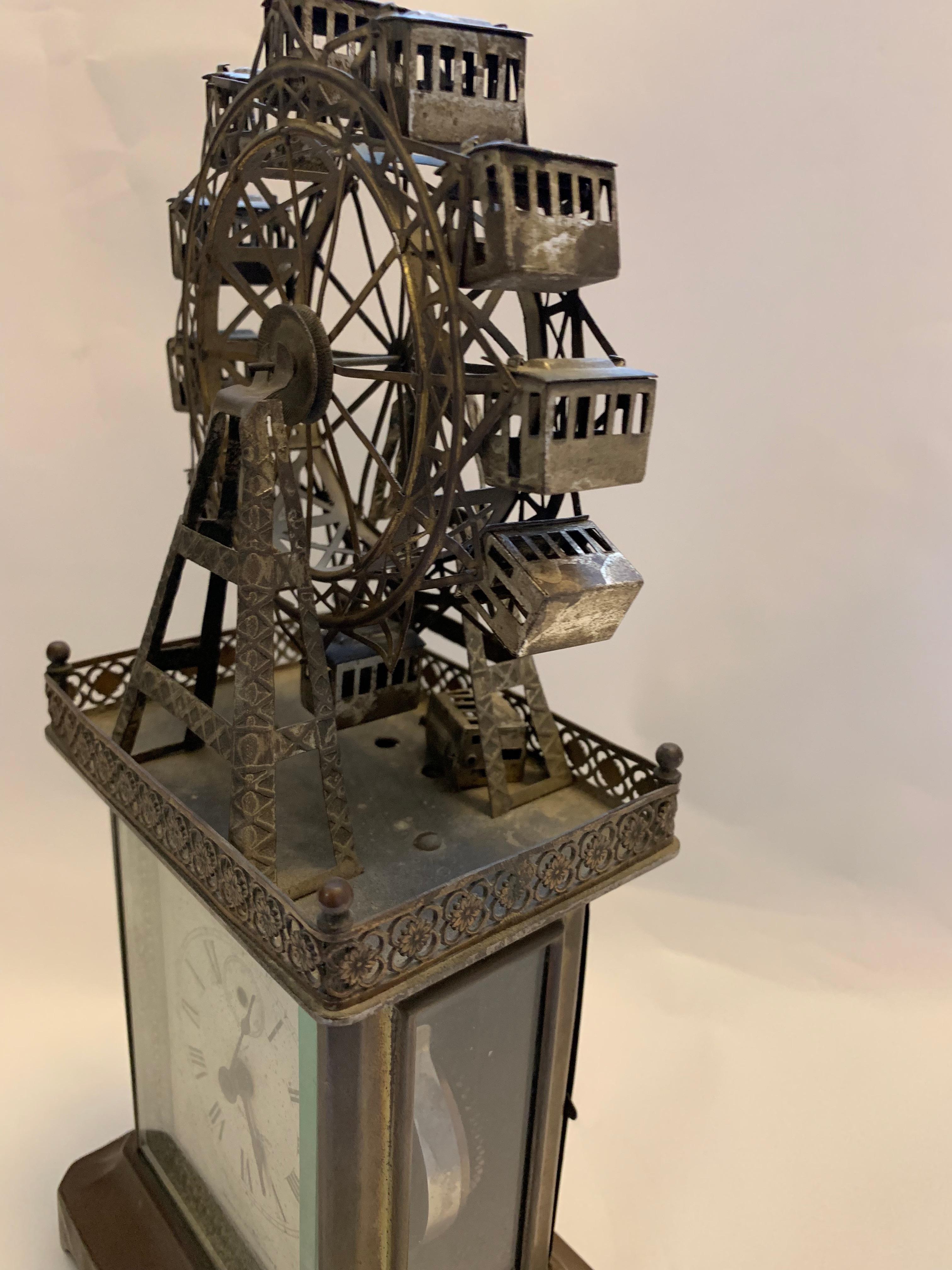 20ème siècle, allemand Grande Roue Novelty Automaton Laiton Carriage Clock Abîmé - En vente à London, Nottinghill