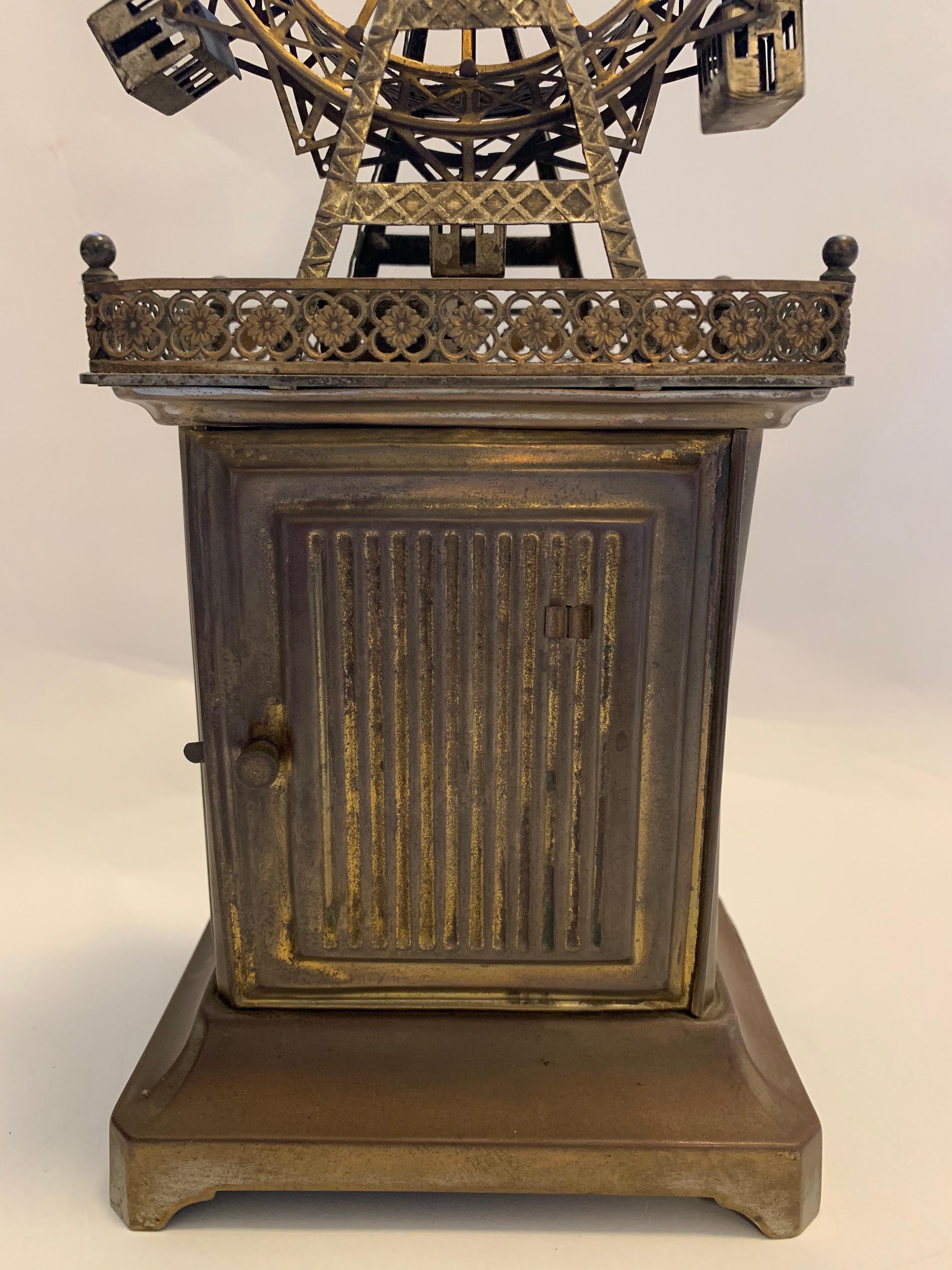 20ème siècle, allemand Grande Roue Novelty Automaton Laiton Carriage Clock en vente 1