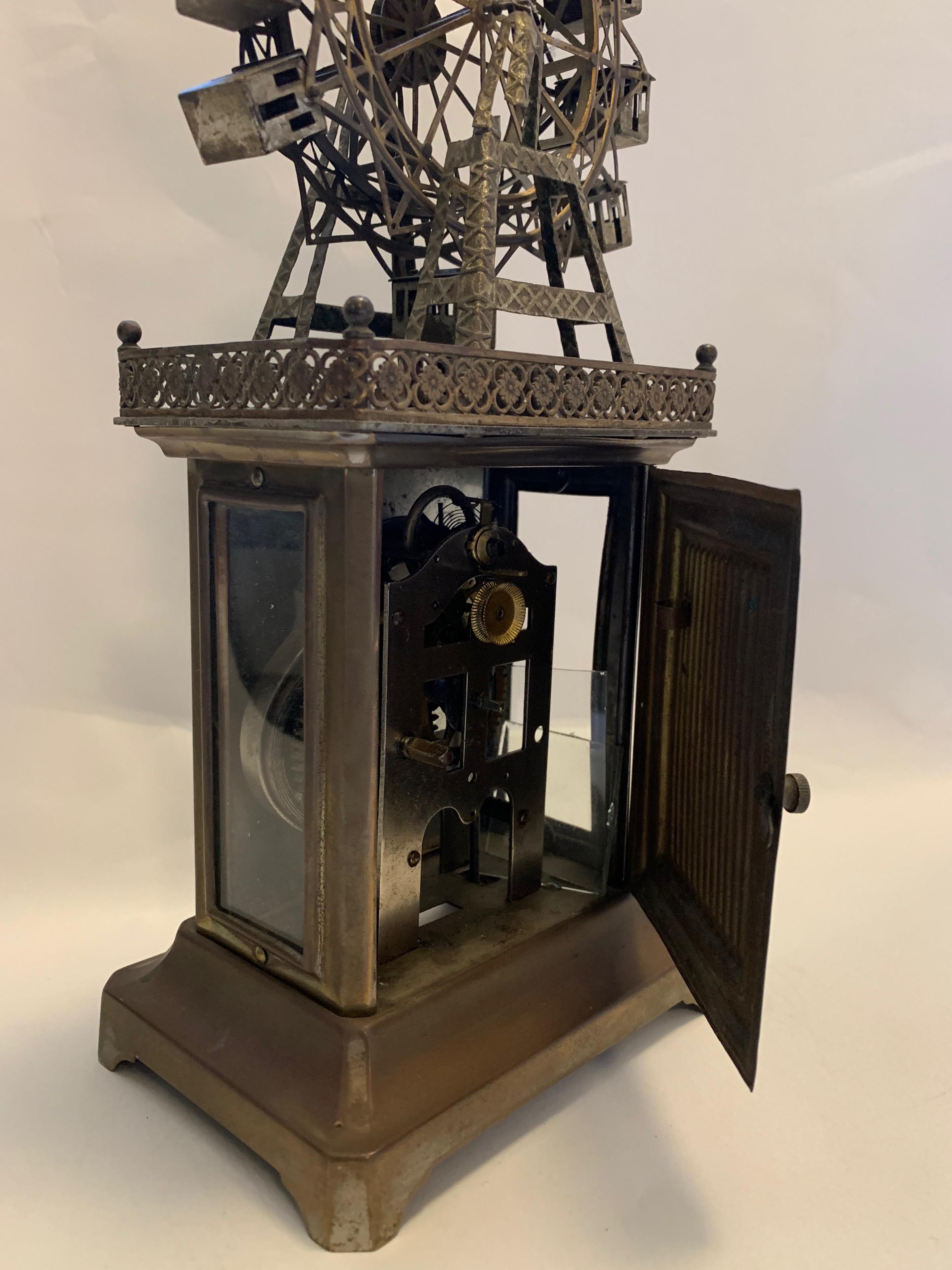 20th Century German Ferris Wheel Novelty Automaton Brass Carriage Clock In Distressed Condition For Sale In London, Nottinghill