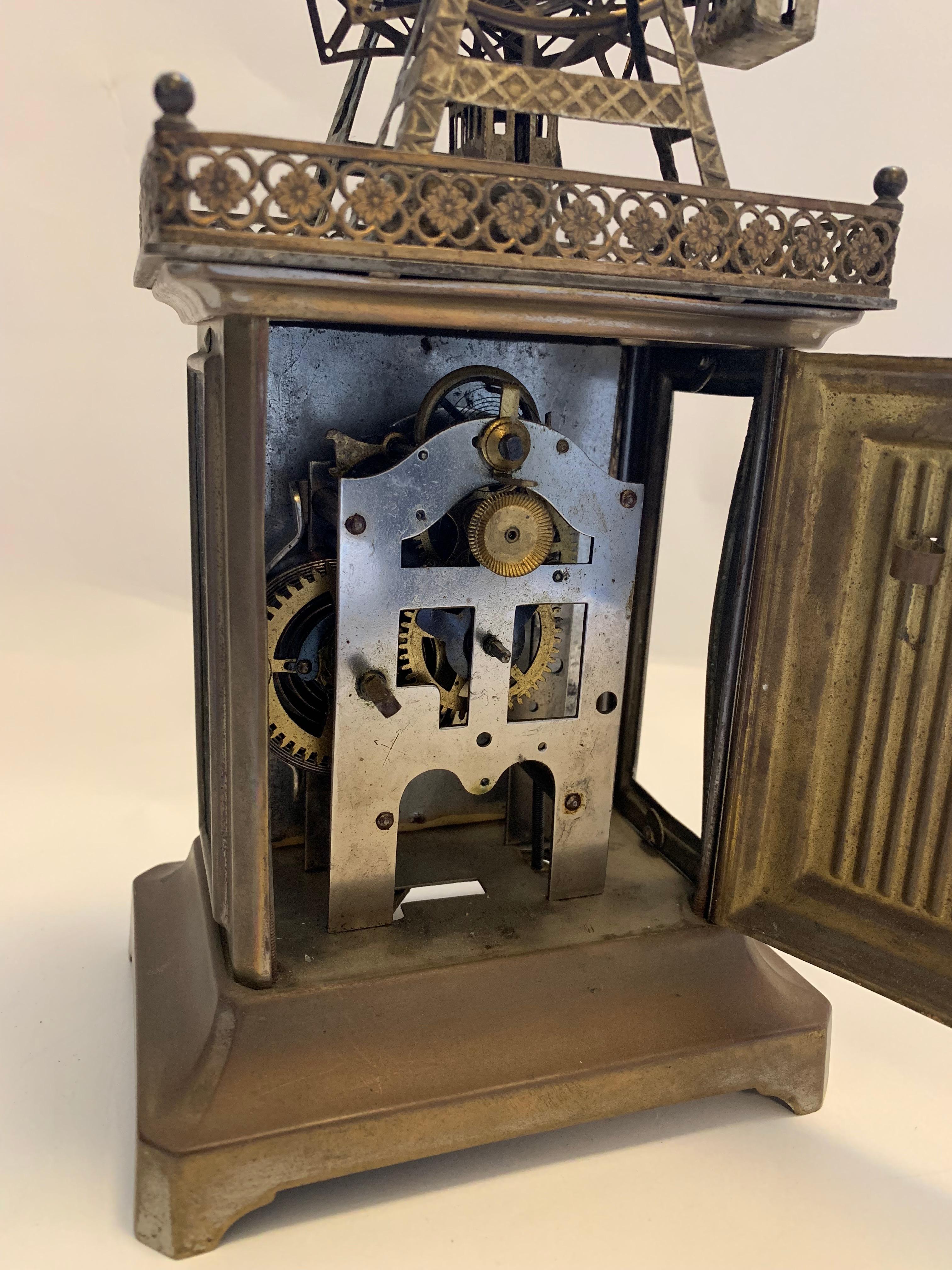 20th Century German Ferris Wheel Novelty Automaton Brass Carriage Clock For Sale 1