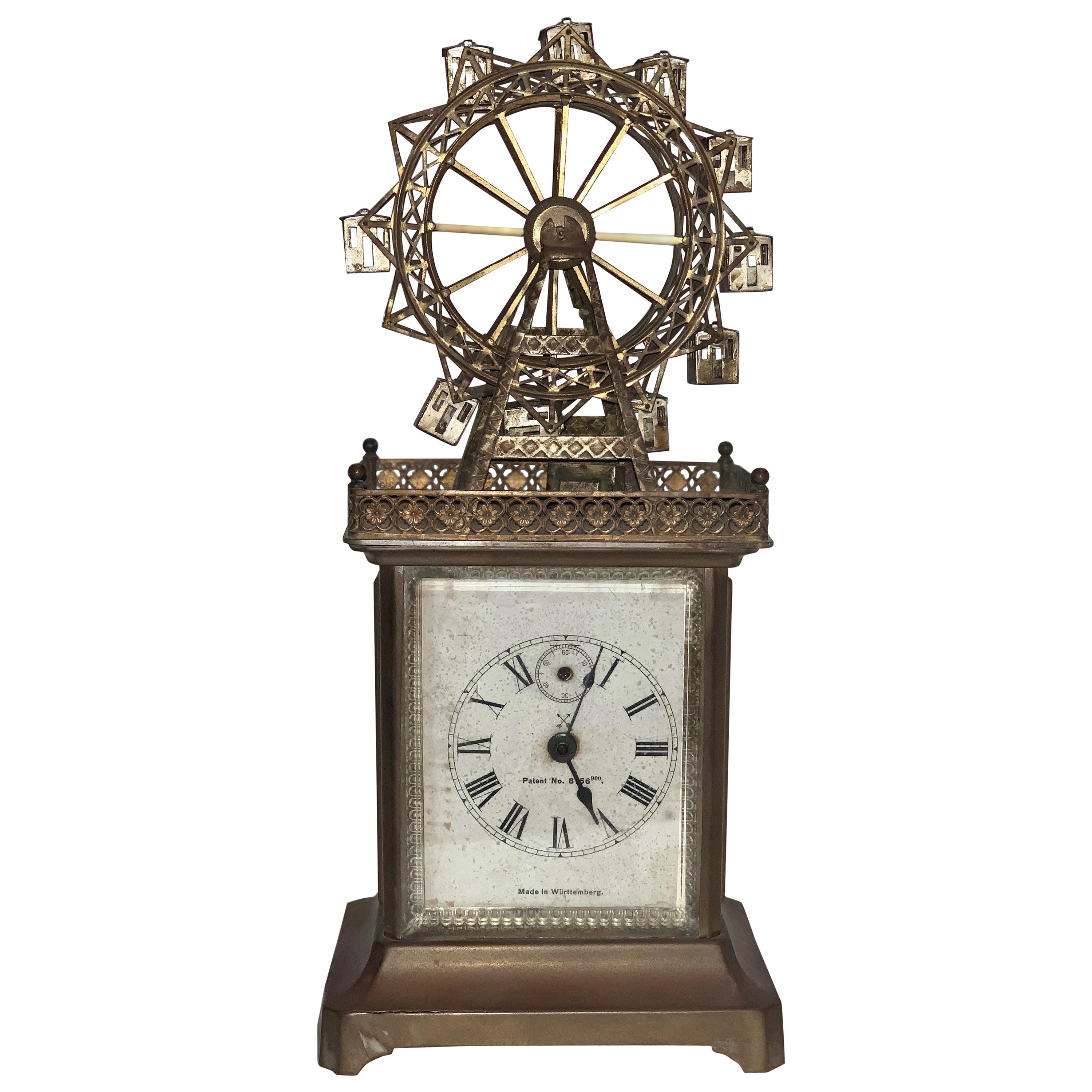 20ème siècle, allemand Grande Roue Novelty Automaton Laiton Carriage Clock en vente