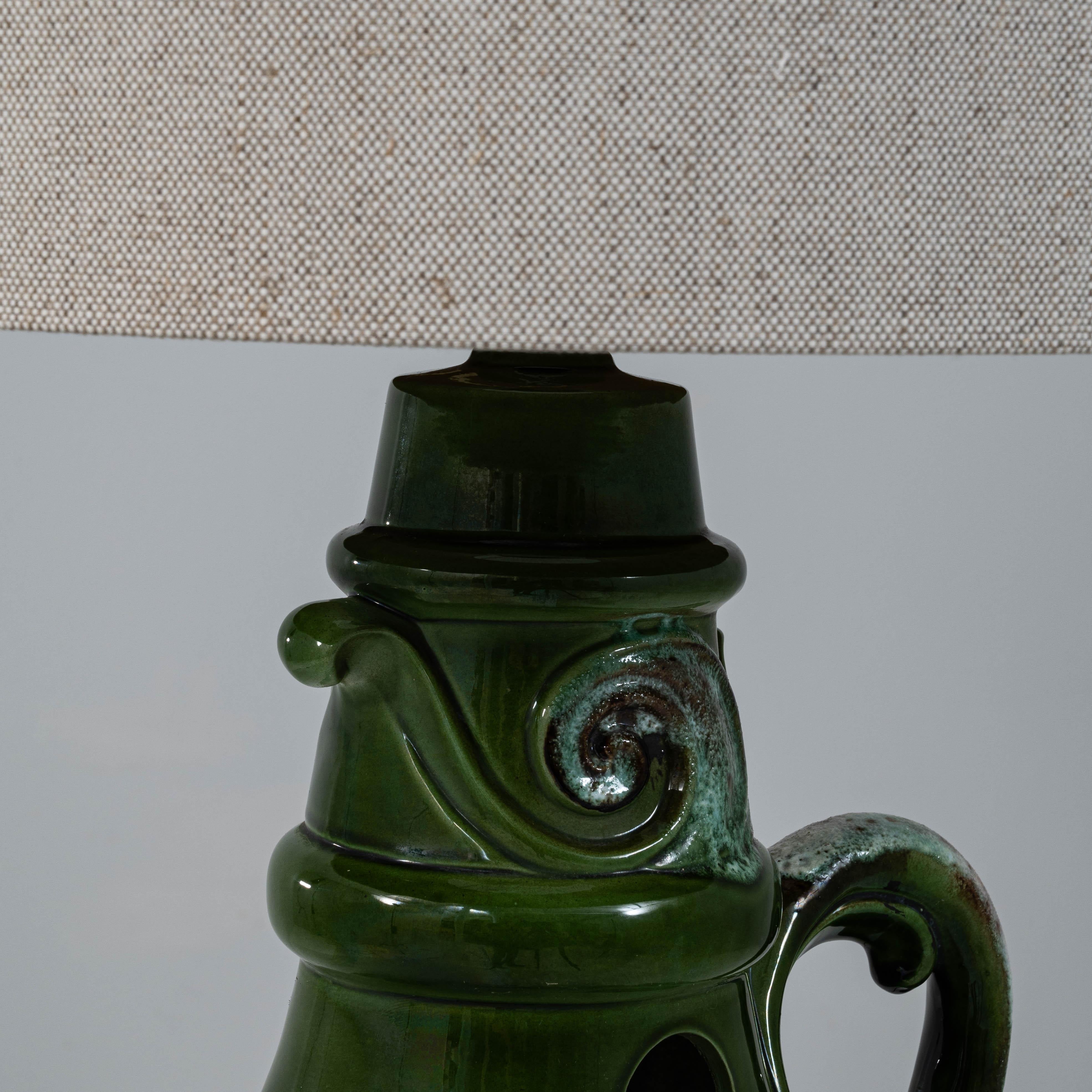 20th Century German Green Fat Lava Glazed Ceramic Table Lamp For Sale 8