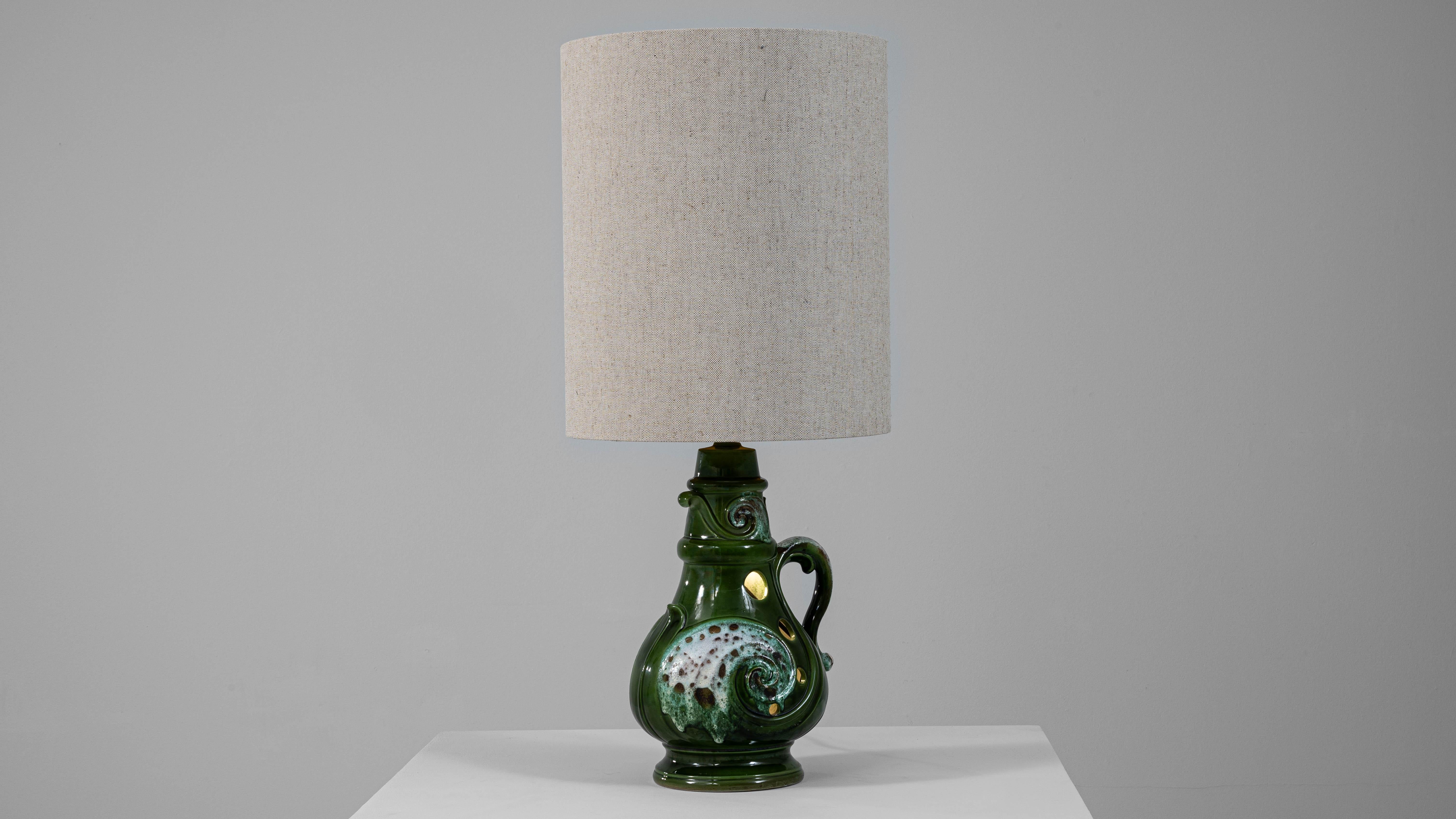 20th Century German Green Fat Lava Glazed Ceramic Table Lamp For Sale 6
