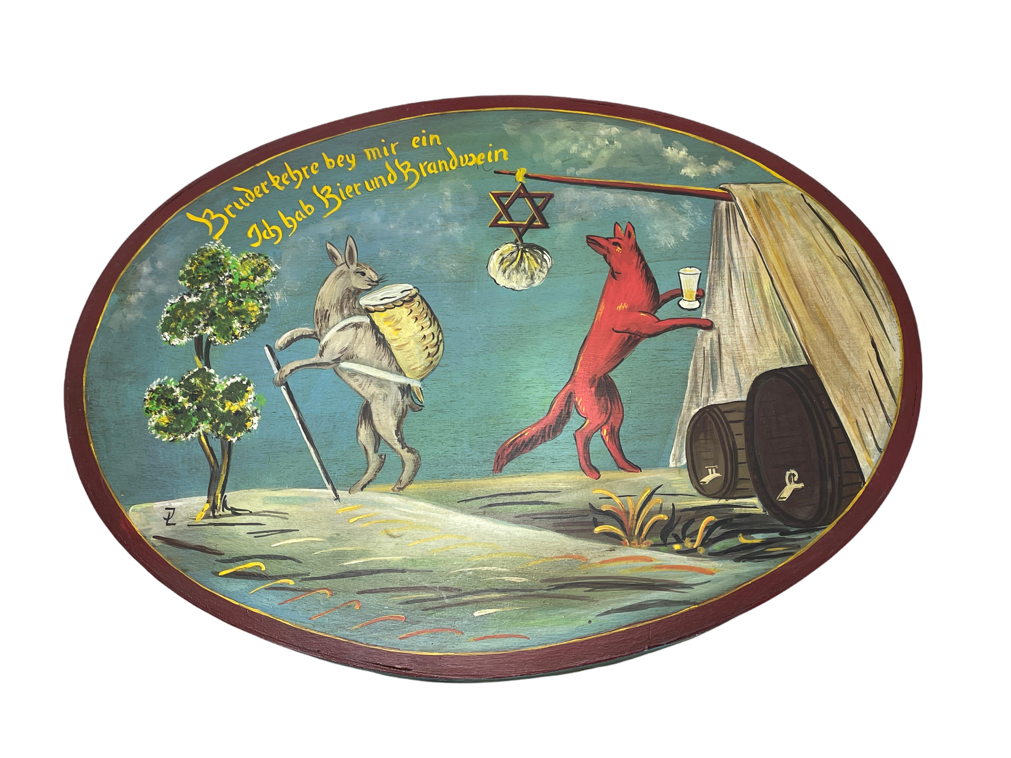 Folk Art 20th Century German Hand Painted Oval Bentwood Box For Sale