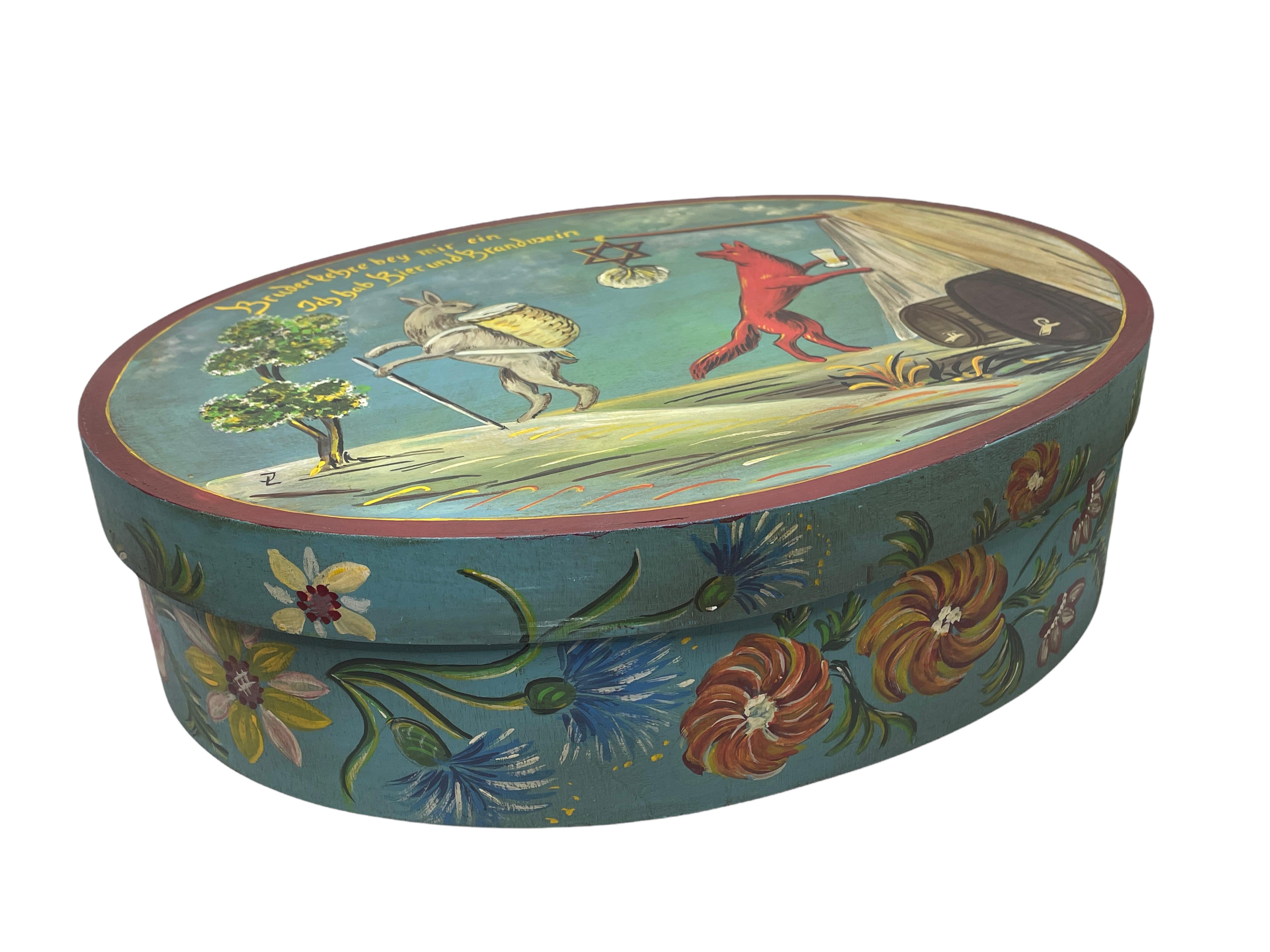 Hand-Crafted 20th Century German Hand Painted Oval Bentwood Box For Sale