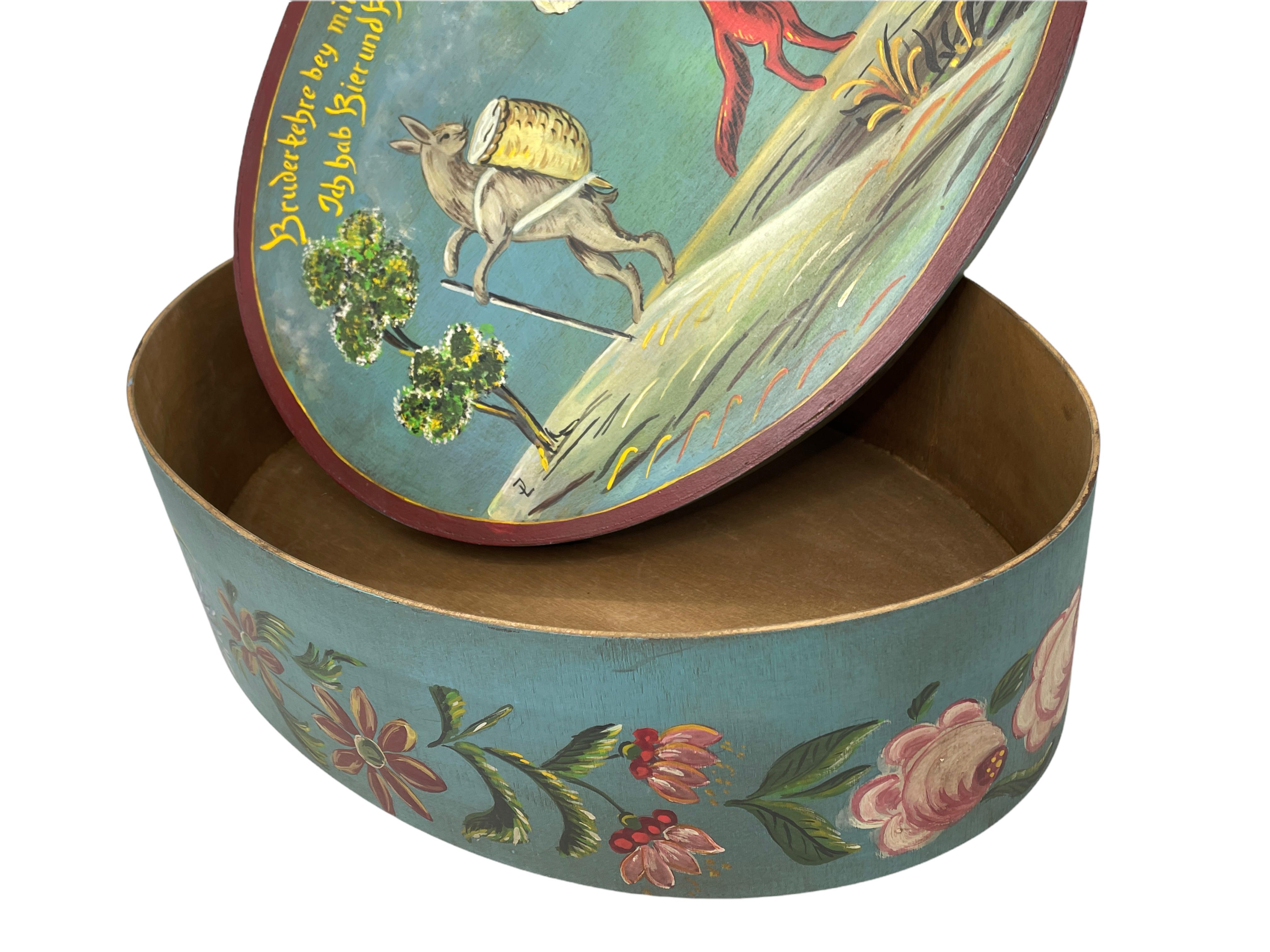 20th Century German Hand Painted Oval Bentwood Box For Sale 1