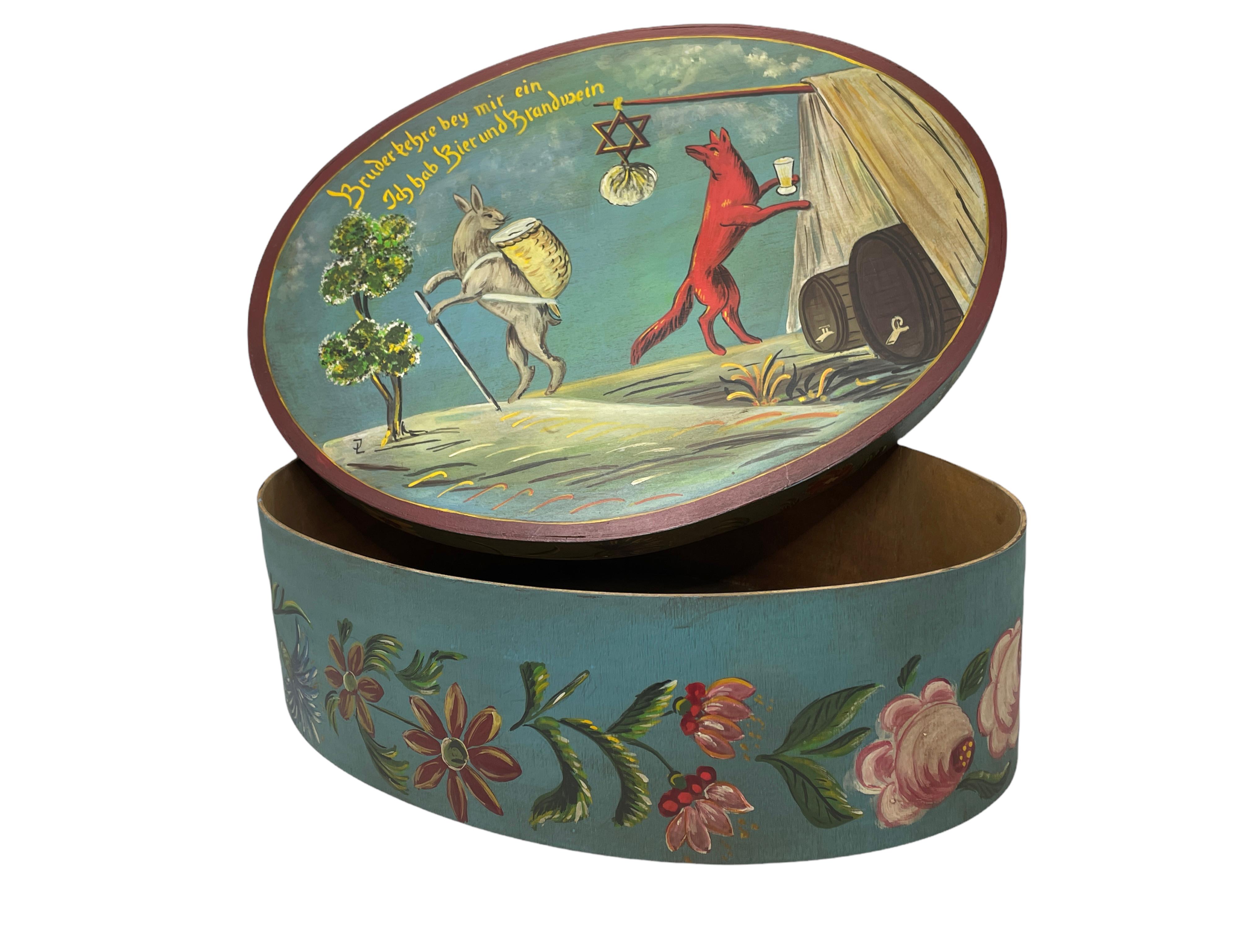 20th Century German Hand Painted Oval Bentwood Box For Sale 2