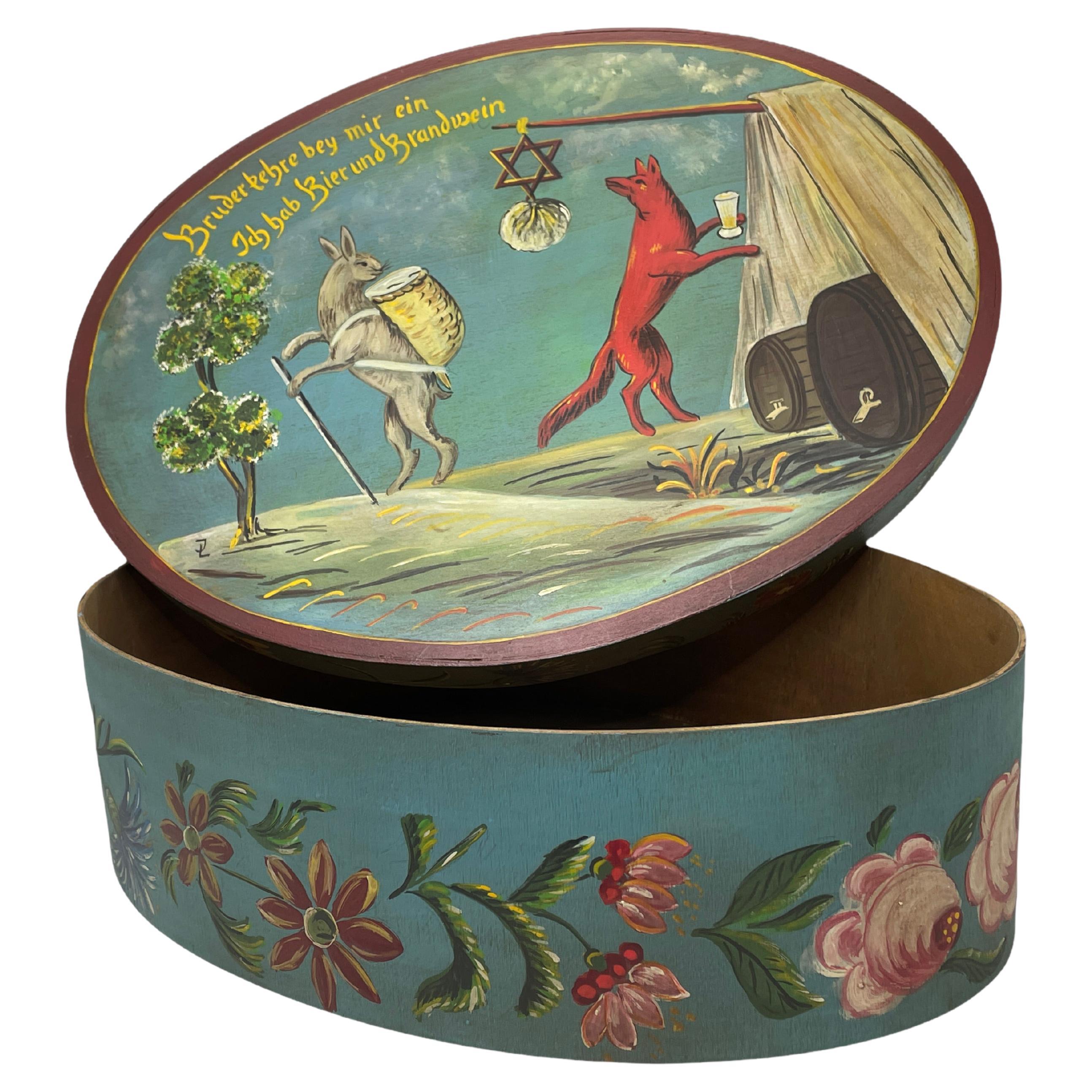 20th Century German Hand Painted Oval Bentwood Box