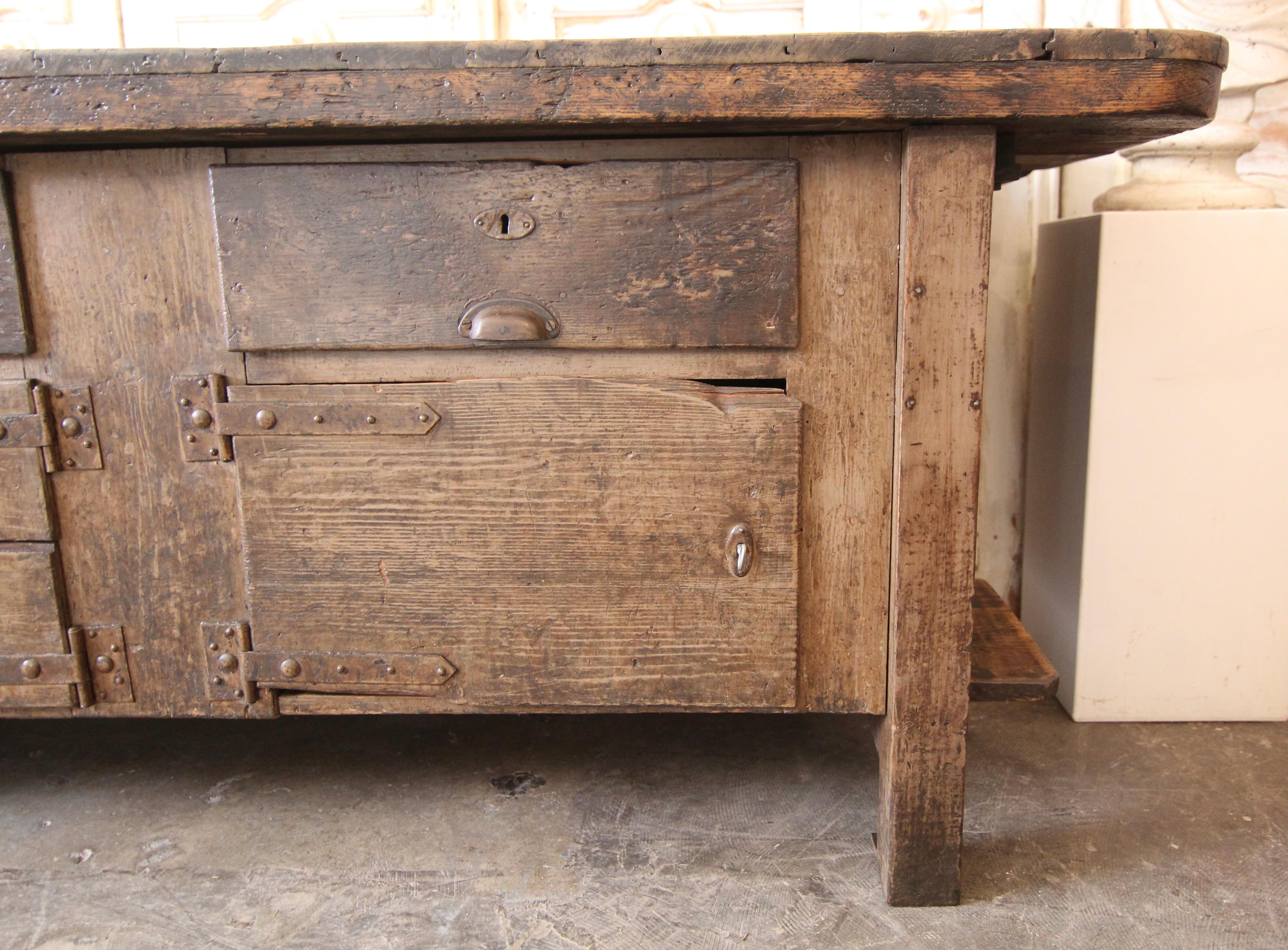 20th Century German Industrial Workbench with Doors and Drawers 6