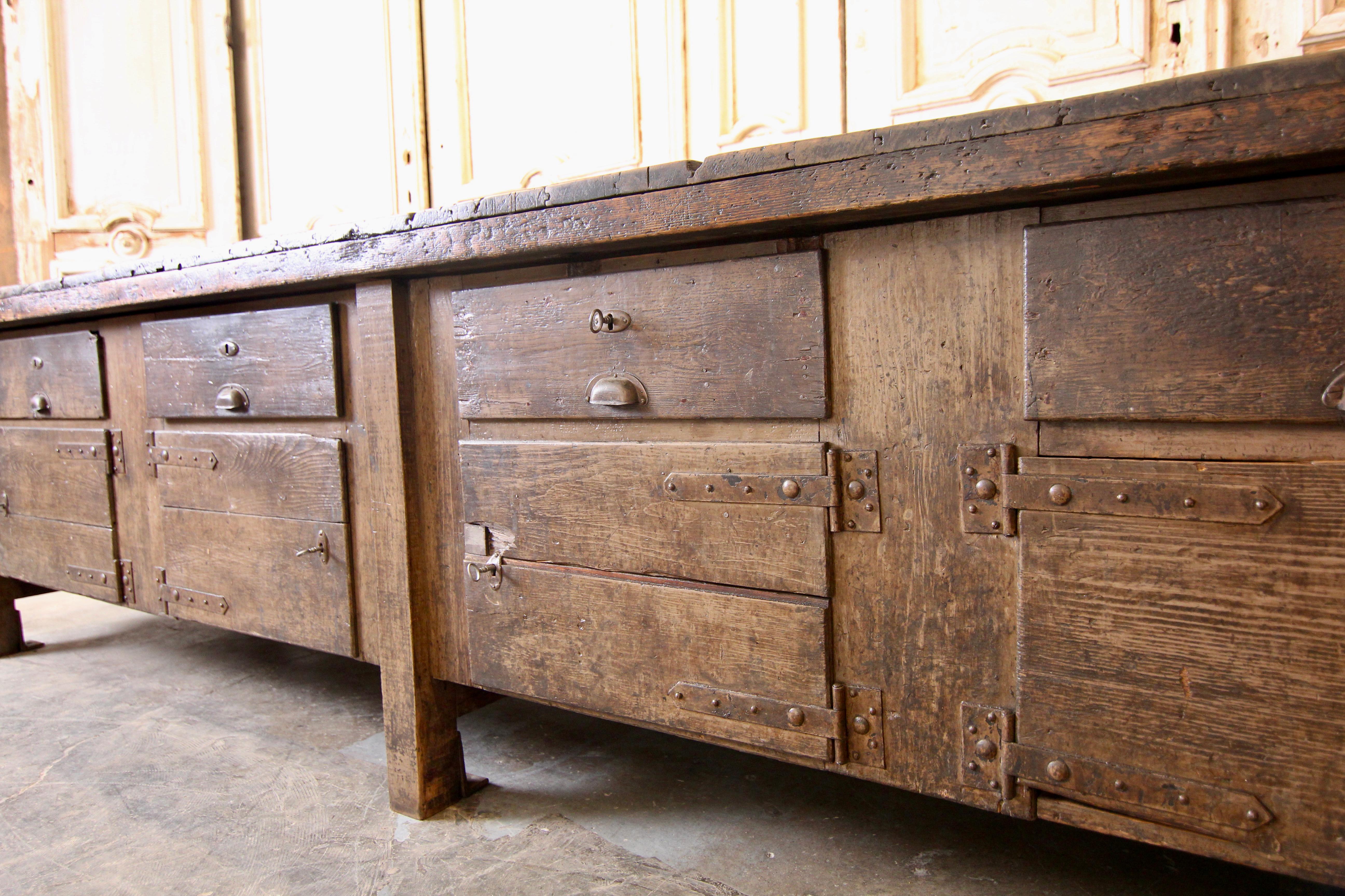 20th Century German Industrial Workbench with Doors and Drawers 7