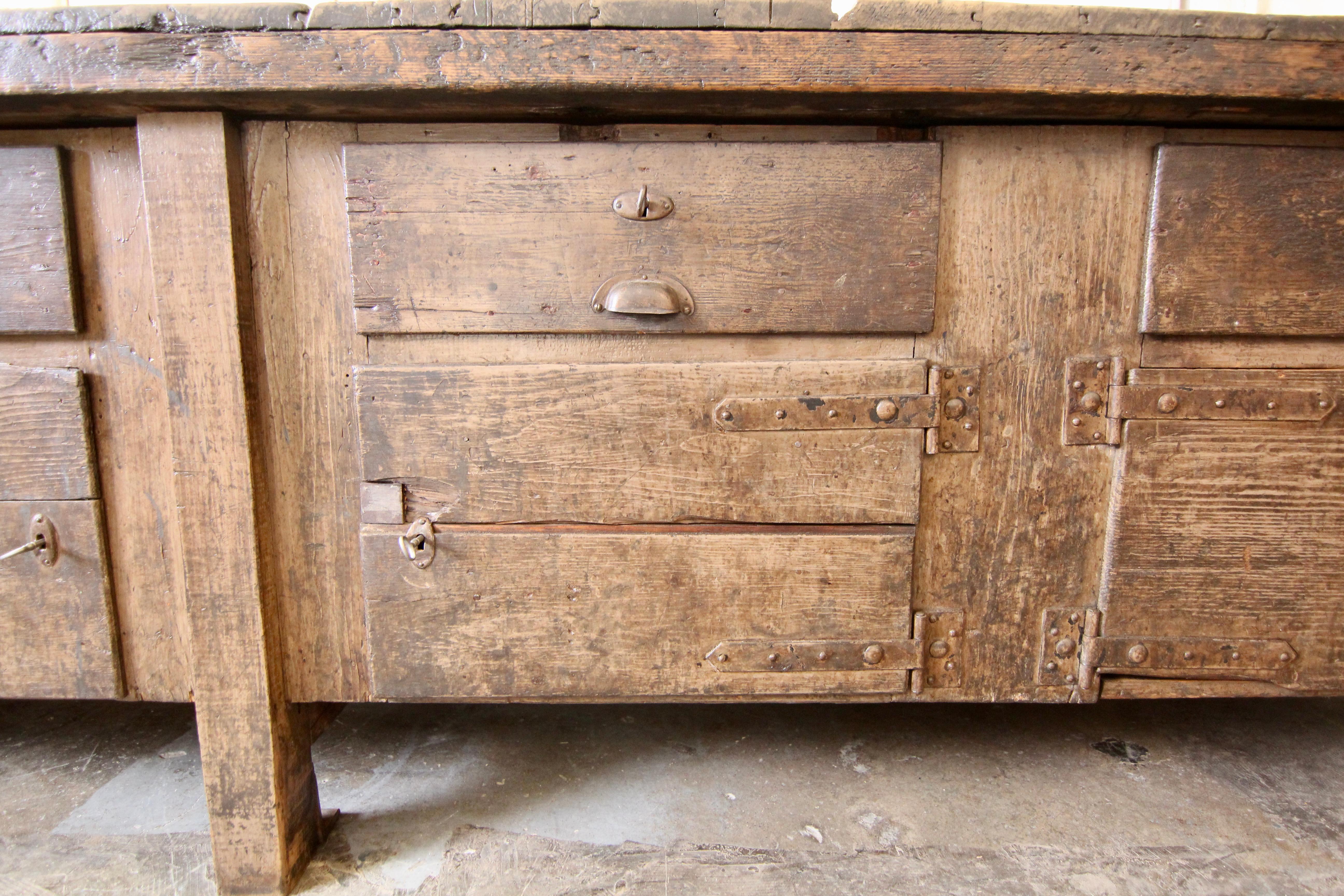 20th Century German Industrial Workbench with Doors and Drawers 8