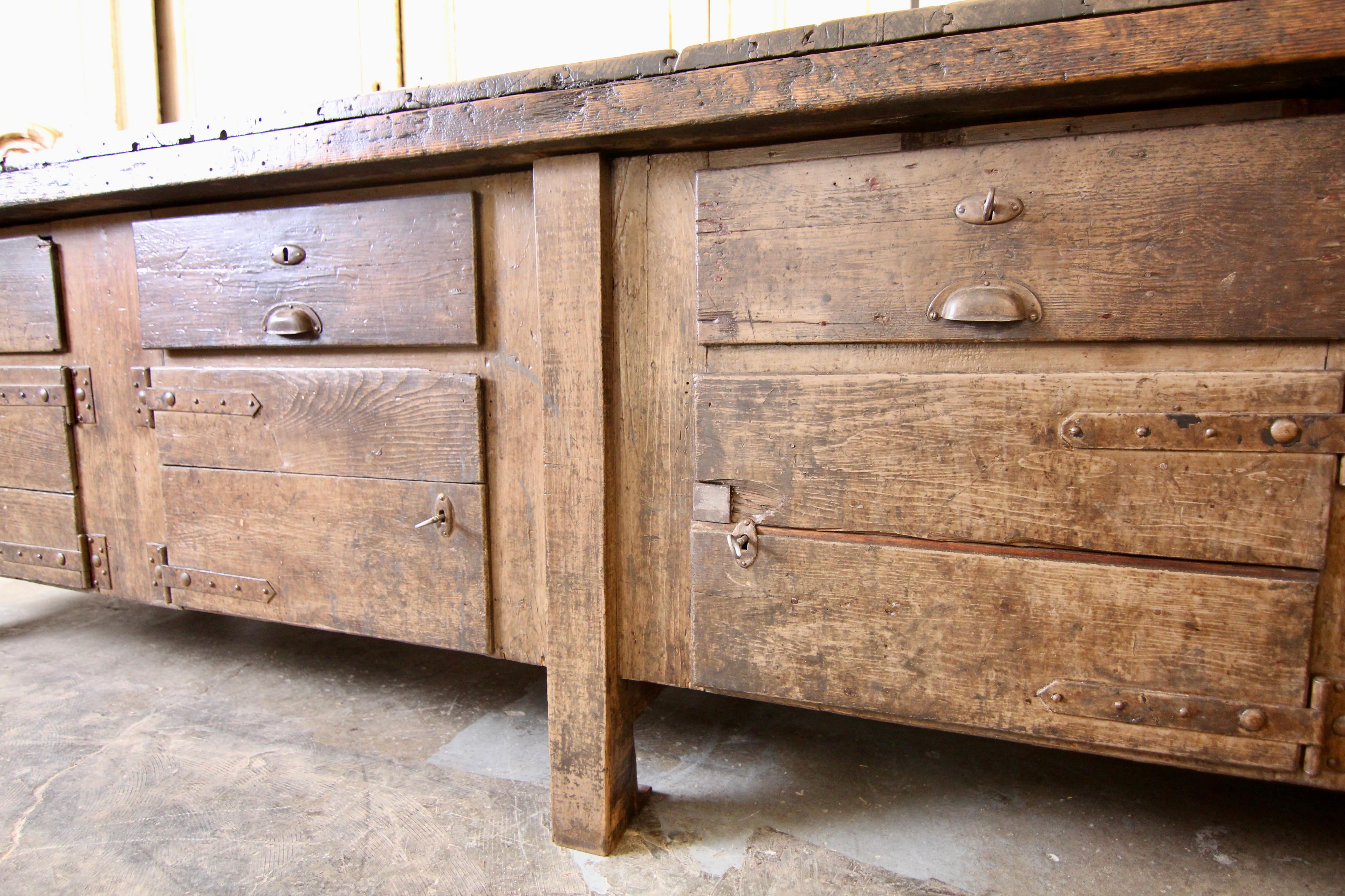 20th Century German Industrial Workbench with Doors and Drawers 9