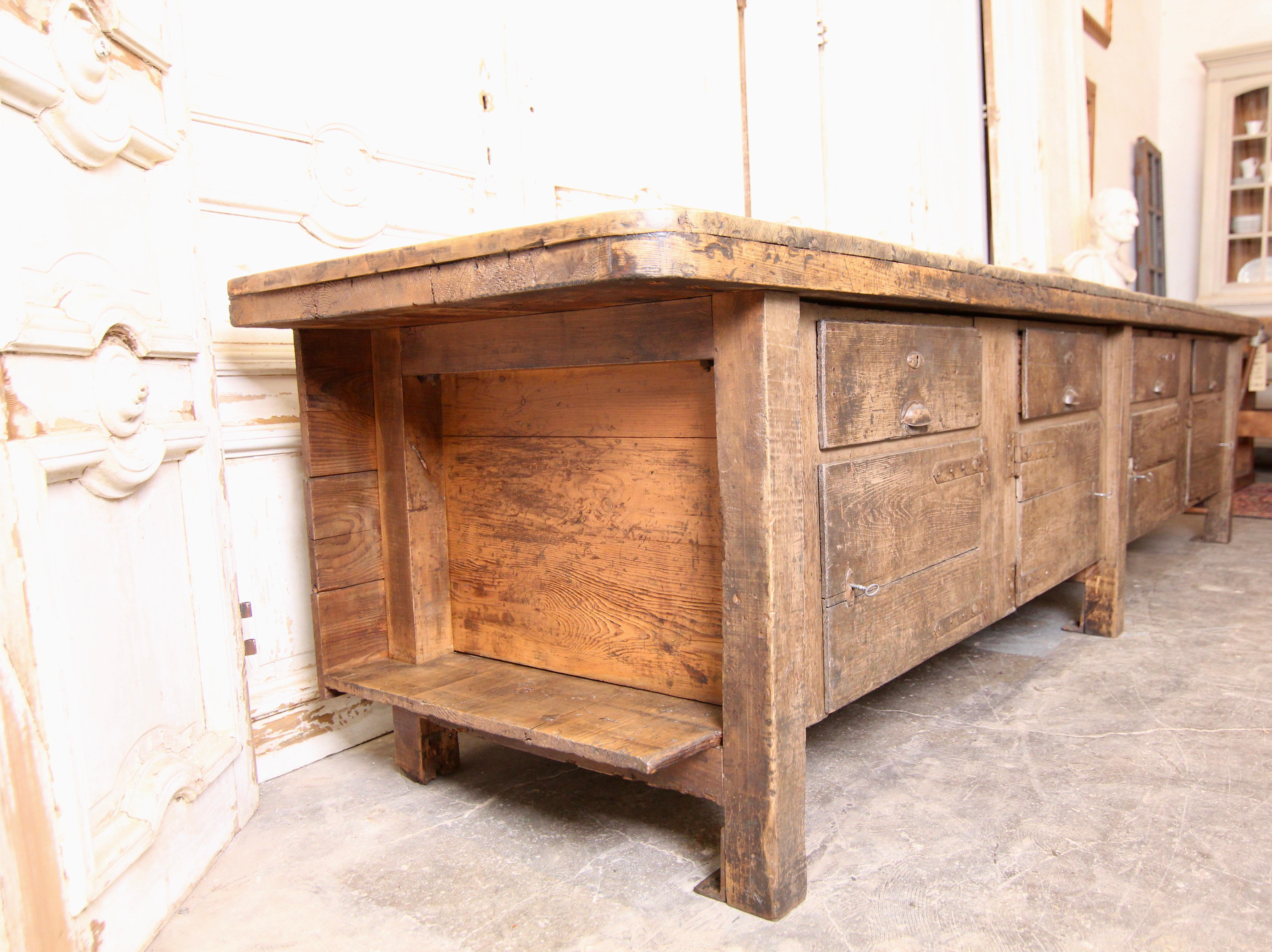 20th Century German Industrial Workbench with Doors and Drawers 11