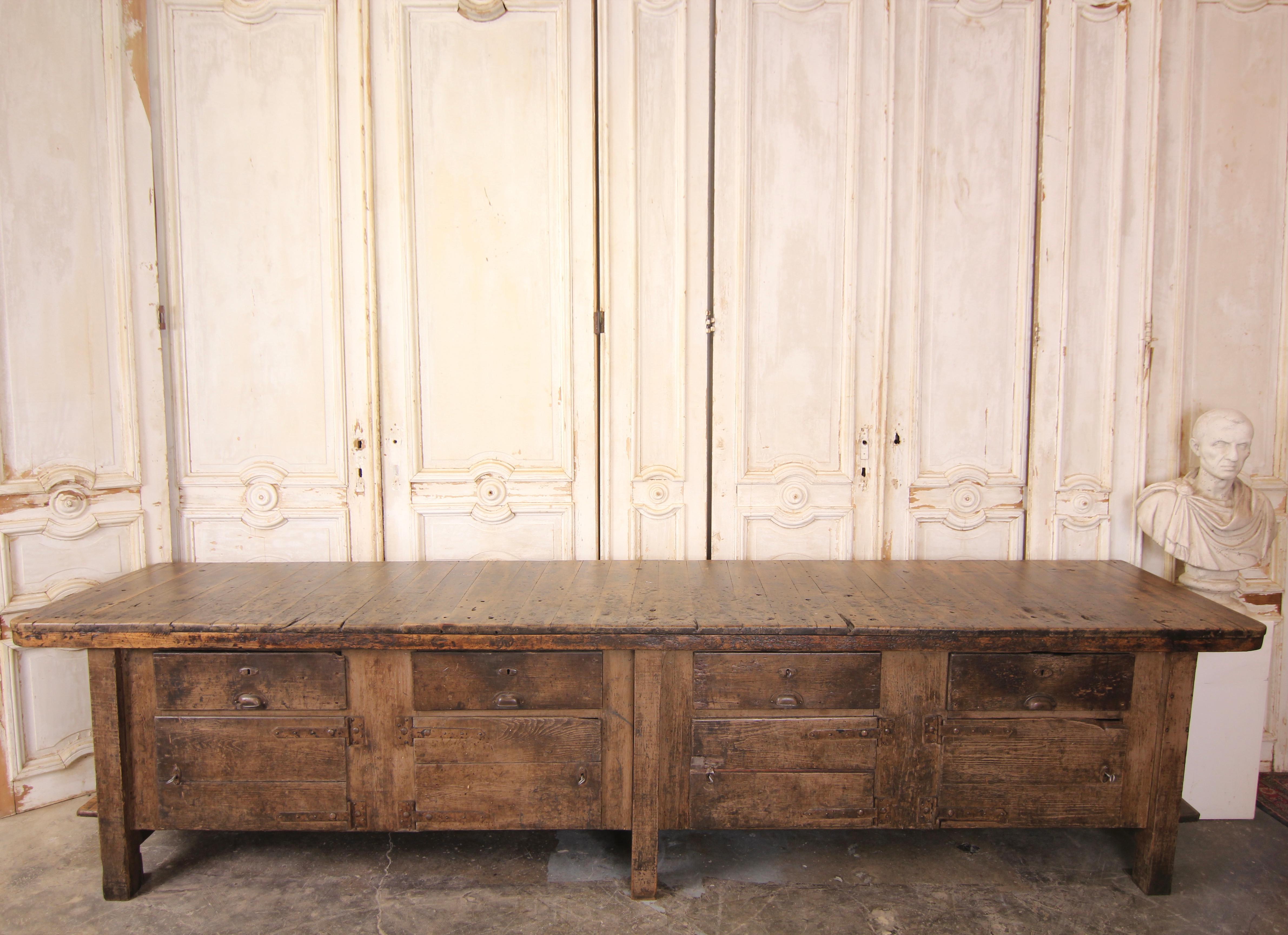 Wood 20th Century German Industrial Workbench with Doors and Drawers