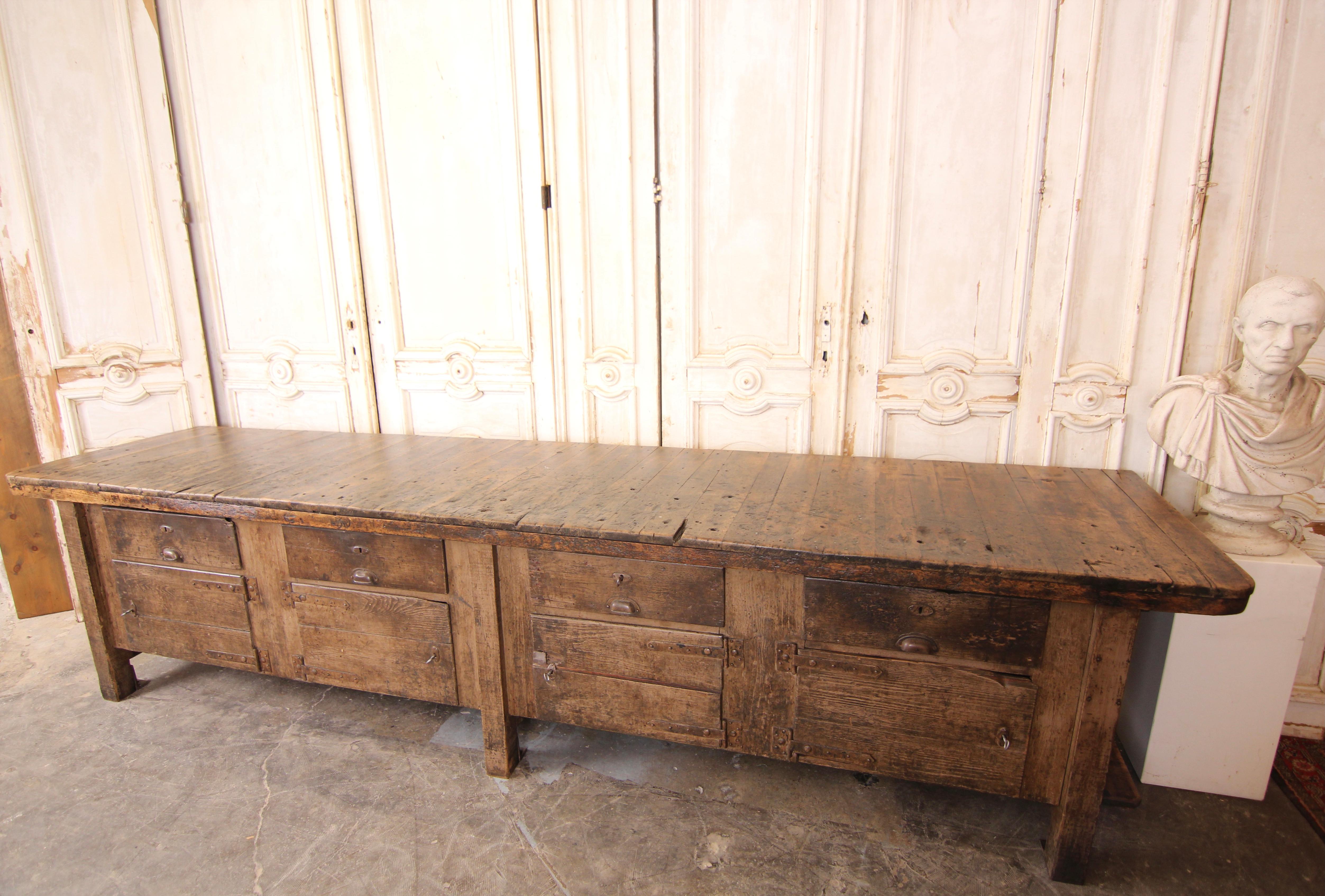 20th Century German Industrial Workbench with Doors and Drawers 1