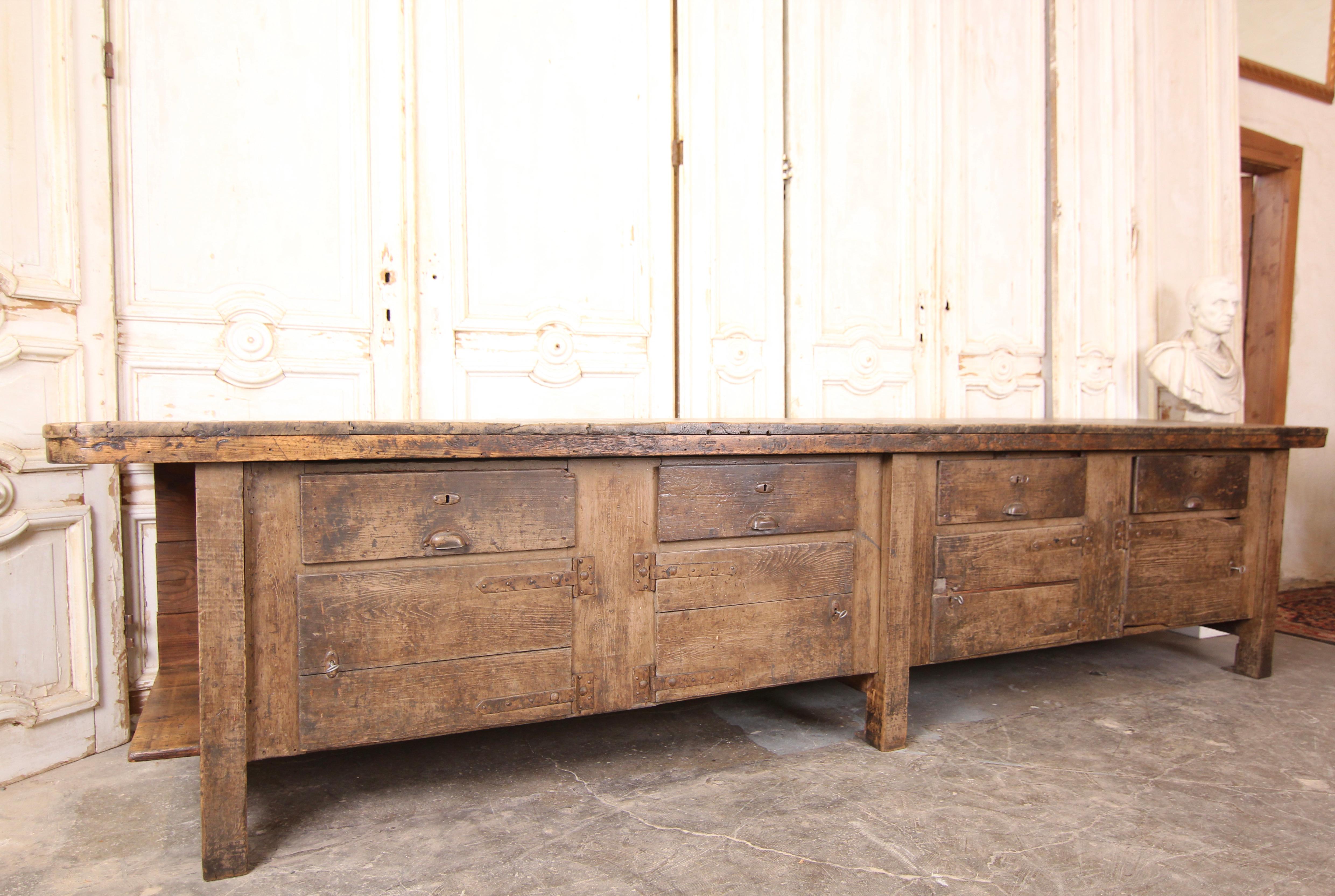 20th Century German Industrial Workbench with Doors and Drawers 3