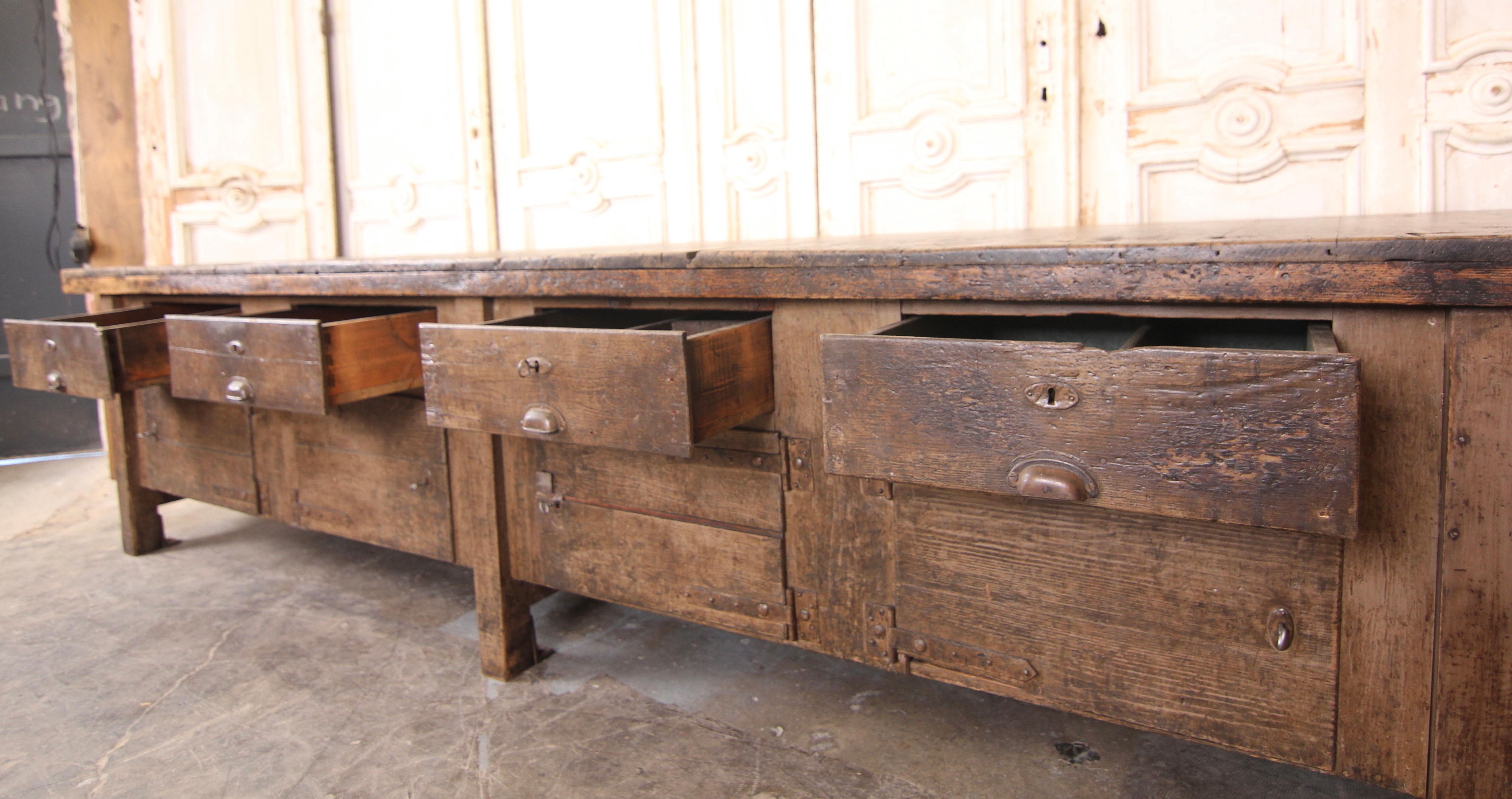 20th Century German Industrial Workbench with Doors and Drawers 4