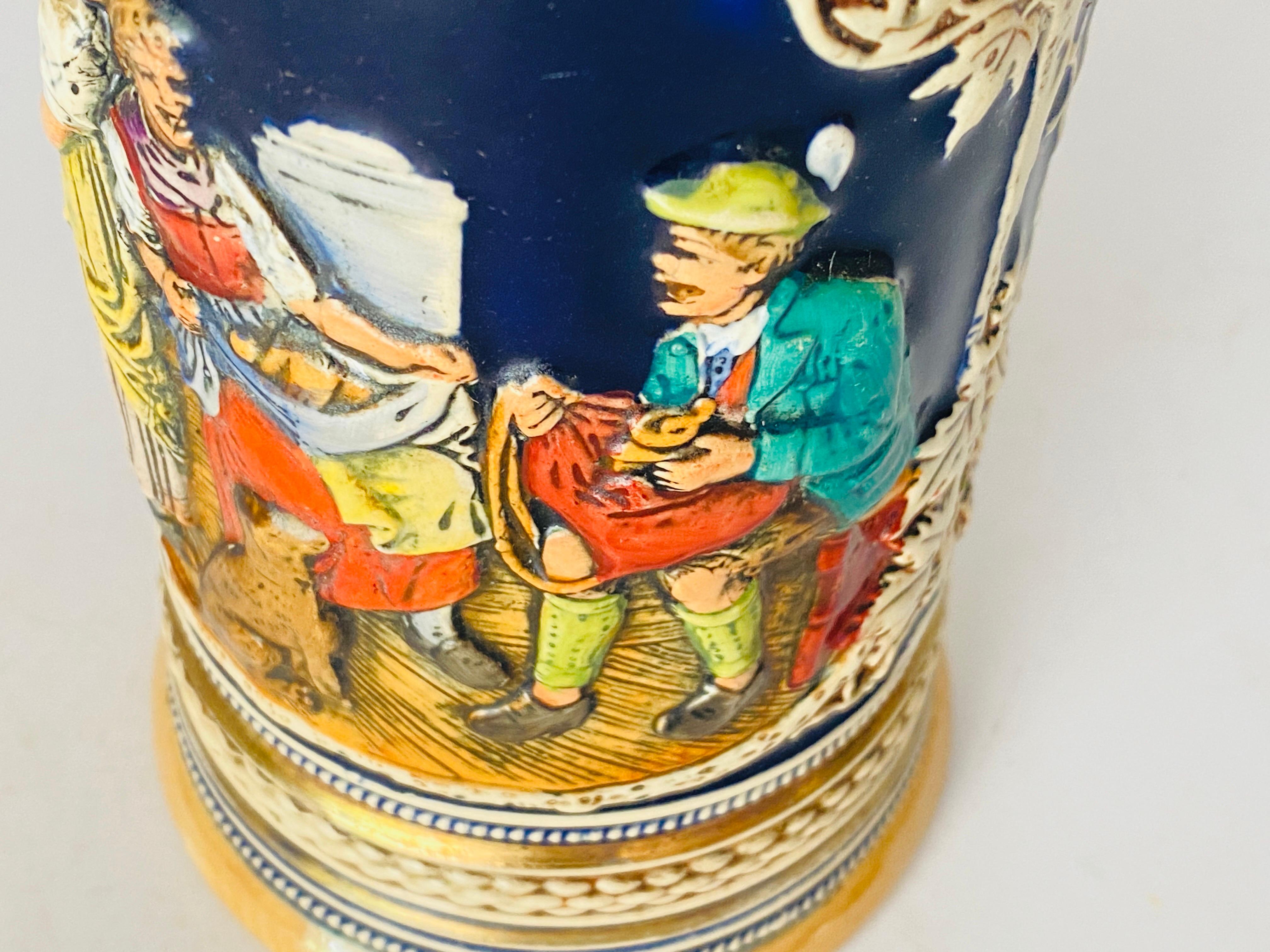 Großer deutscher Keramik-Bierstein des 20. Jahrhunderts mit Deckel in beigefarbener Farbe im Angebot 10