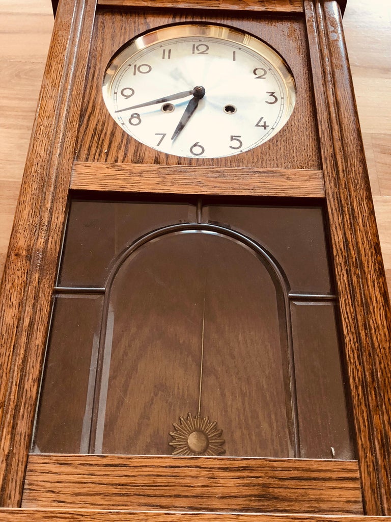 20th Century German Mechanical Regulatory Walnut Wall Clock at 1stDibs