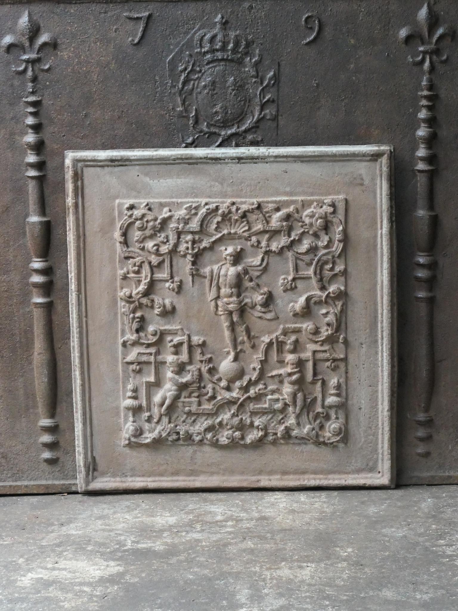 Cast 20th Century German 'Mercury' Fireback / Backsplash. Victorian Style. For Sale