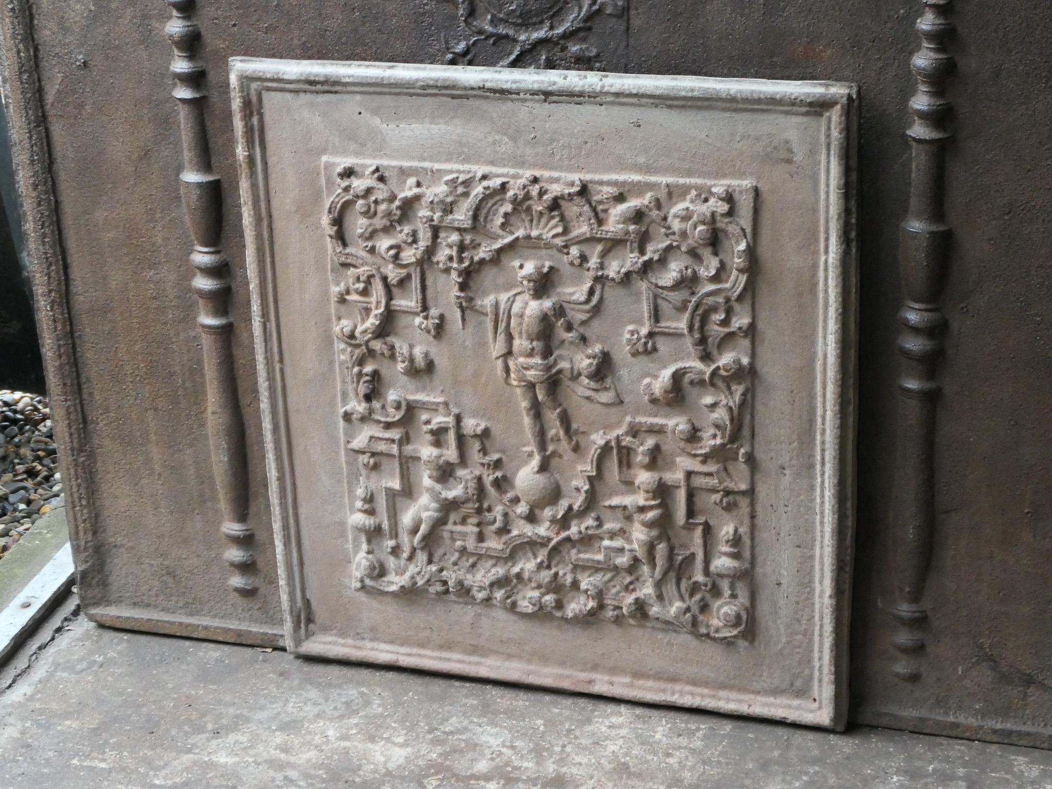Iron 20th Century German 'Mercury' Fireback / Backsplash. Victorian Style. For Sale