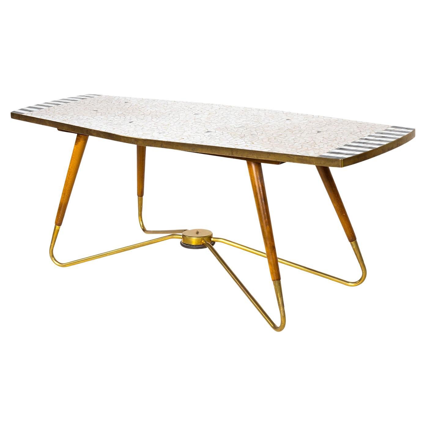 Table basse en mosaïque moderne allemande du 20e siècle - Table de canapé en noyer par Ilse Möbel en vente