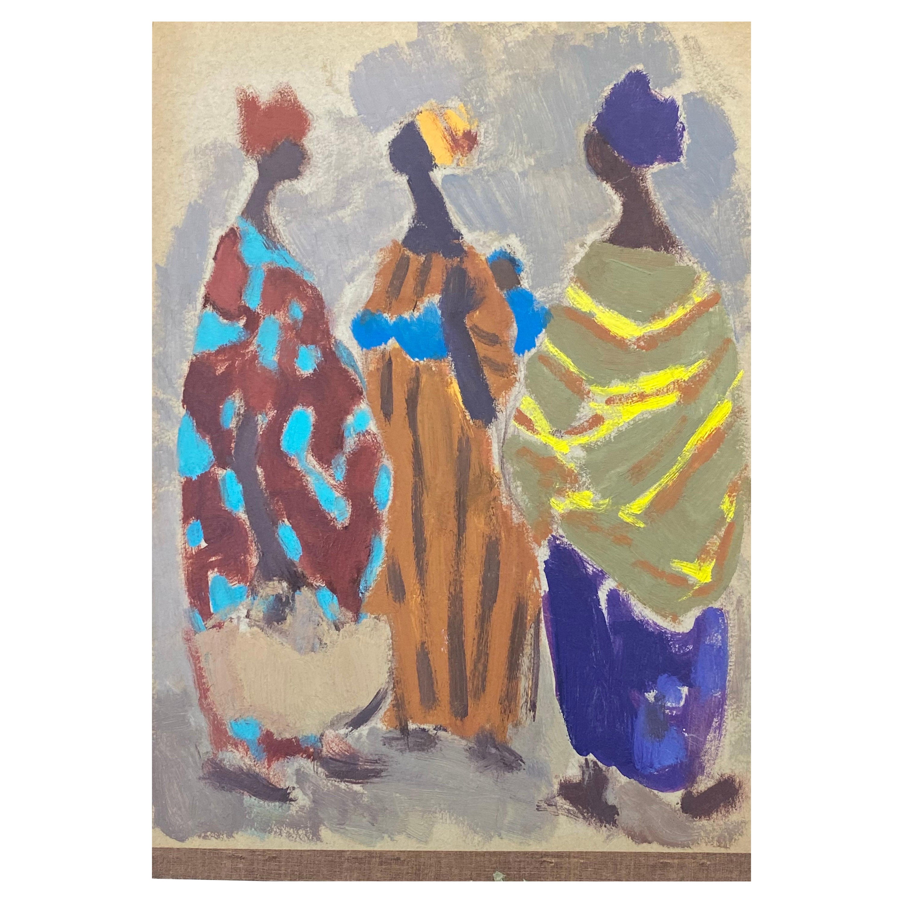 20th Century German Modernist Oil Painting, Three Figures