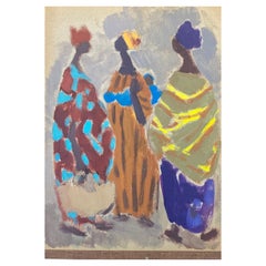 20th Century German Modernist Oil Painting, Three Figures