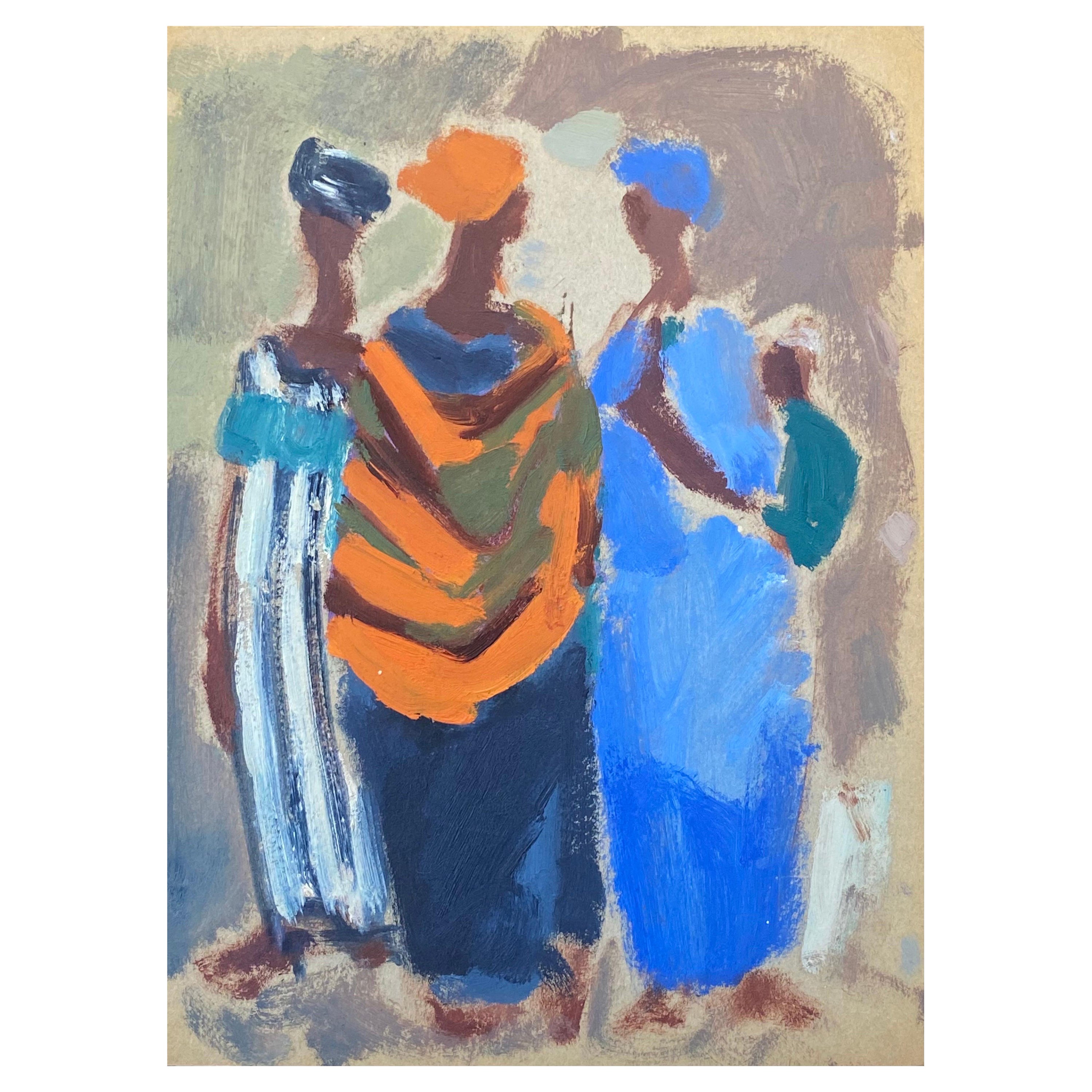 20th Century German Modernist Oil Painting, Three Figures