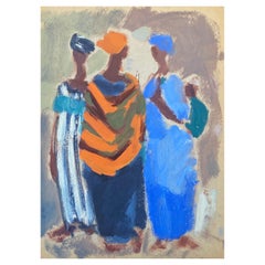 20th Century German Modernist Oil Painting, Three Figures