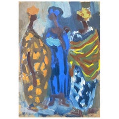 20th Century German Modernist Oil Painting, Three Figures