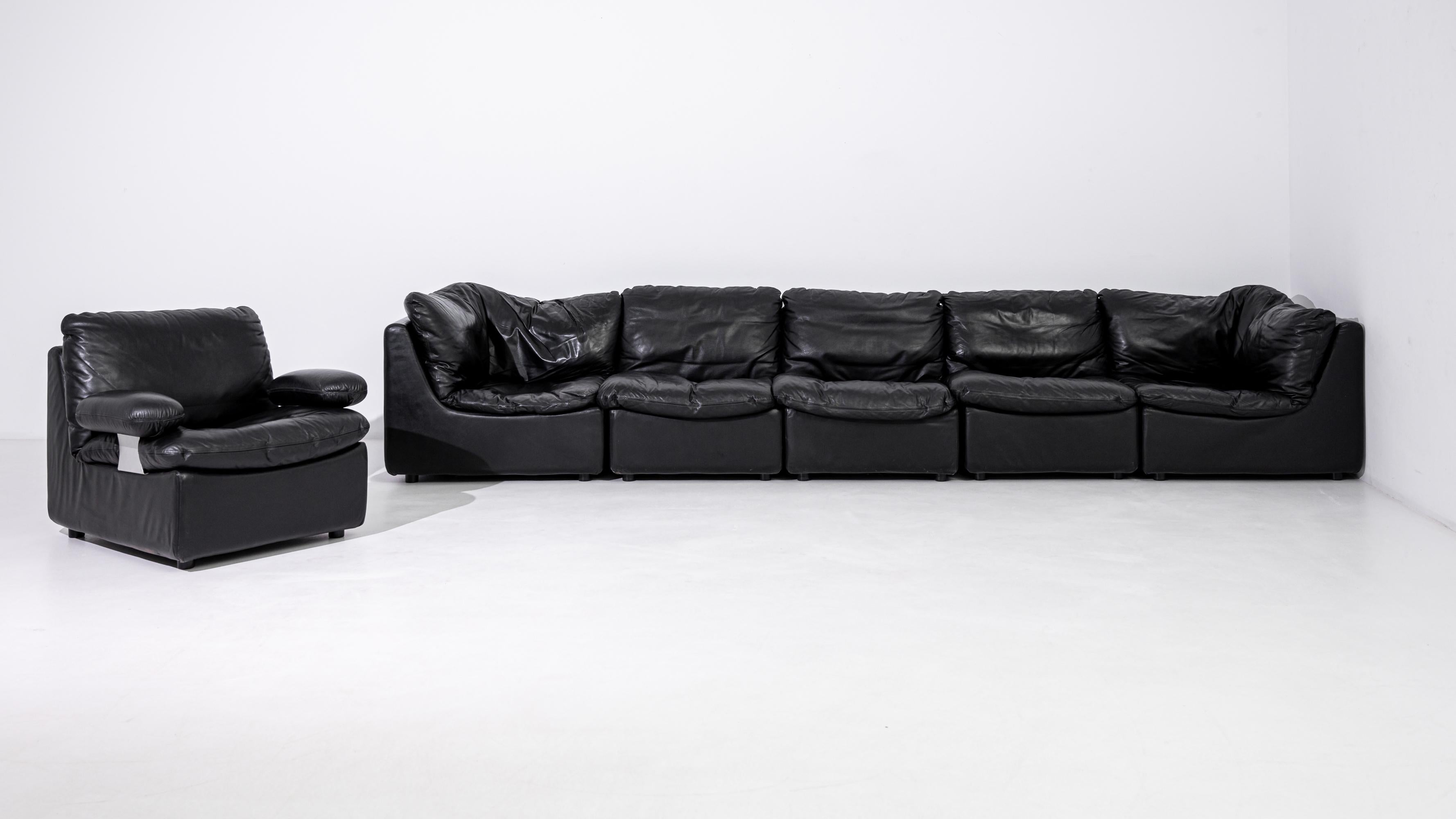 Mid-Century Modern 20th Century German Modular Leather Sofa with Armchair