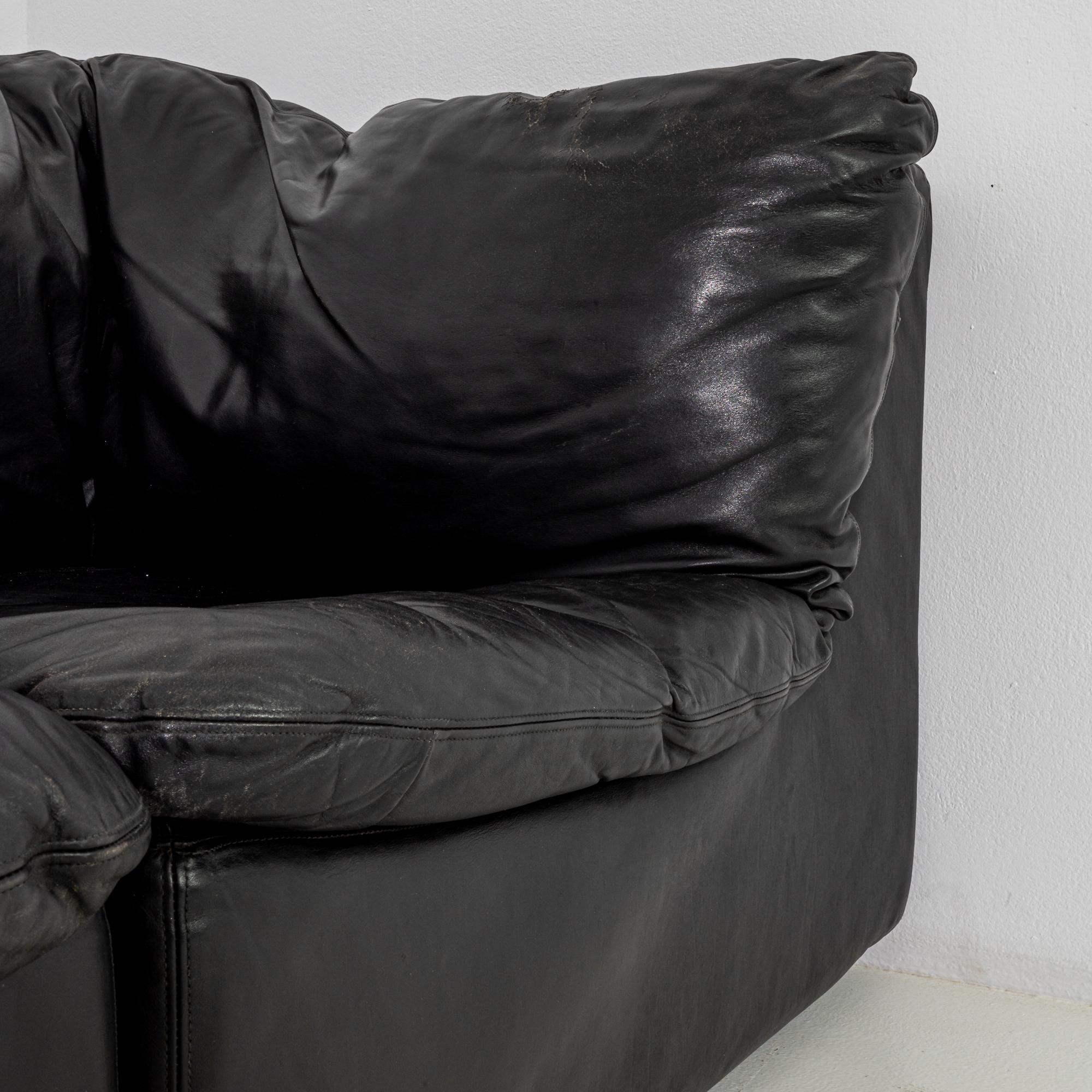 20th Century German Modular Leather Sofa with Armchair 3