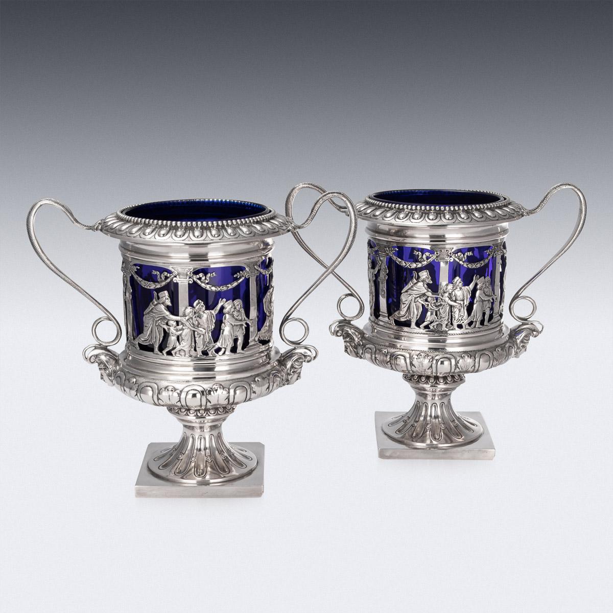 Neoclassical 20th Century German Neo-Classical Solid Silver & Glass Wine Coolers, c.1900 For Sale