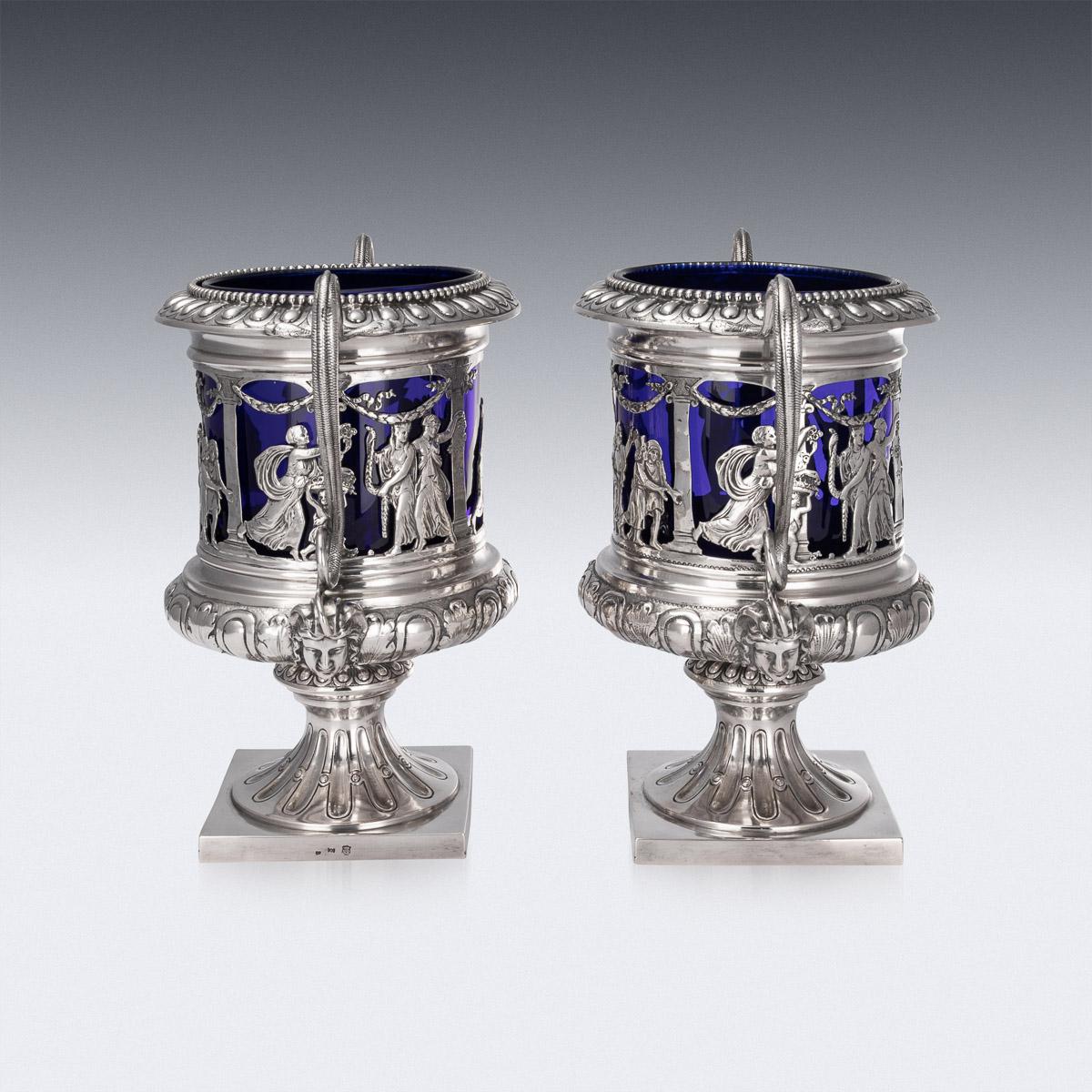 20th Century German Neo-Classical Solid Silver & Glass Wine Coolers, c.1900 In Good Condition For Sale In Royal Tunbridge Wells, Kent