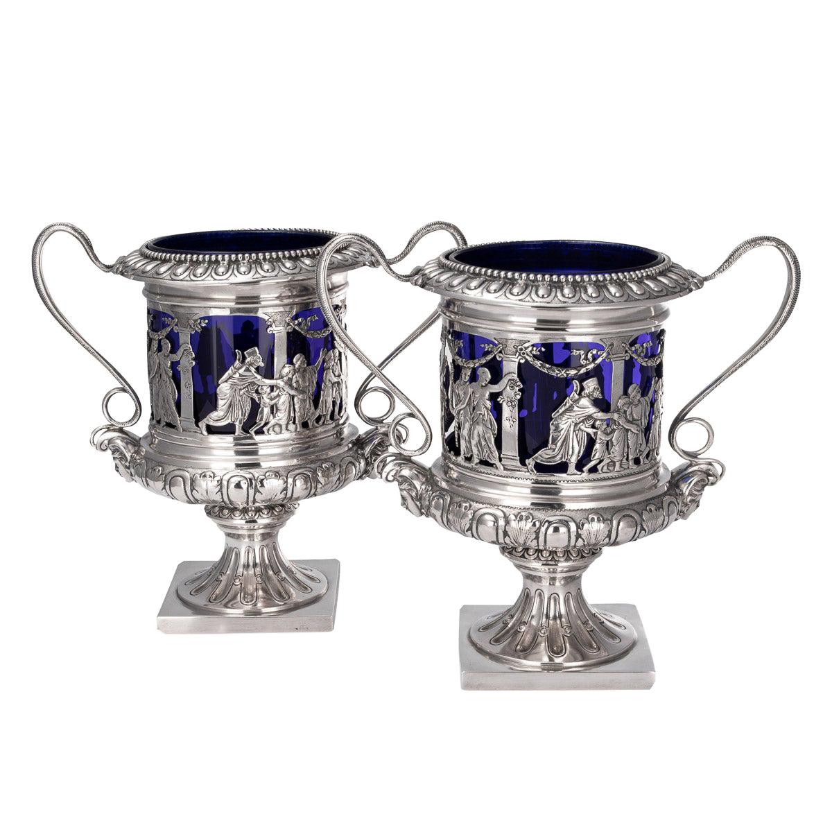 20th Century German Neo-Classical Solid Silver & Glass Wine Coolers, c.1900