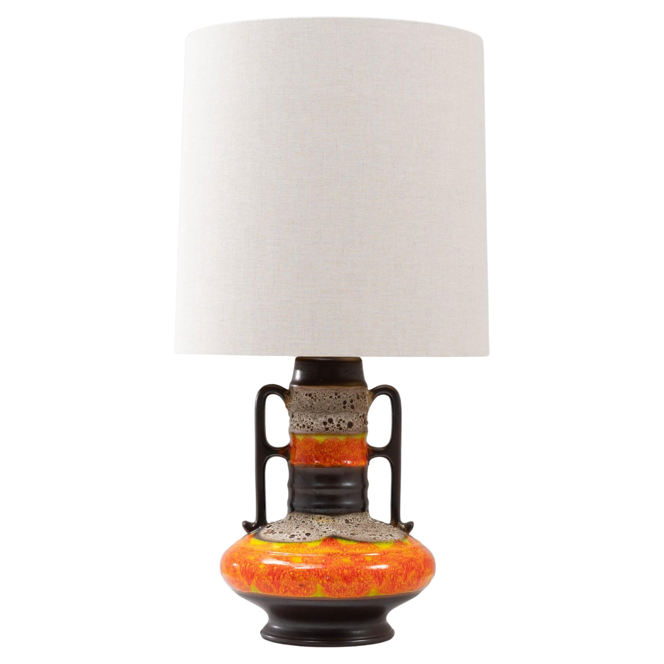 Lampe de table allemande du 20e siècle en céramique orange à lave grasse