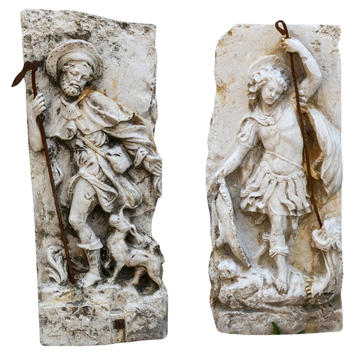 20th Century German Pair of Antique Baroque Style Marble Reliefs For Sale