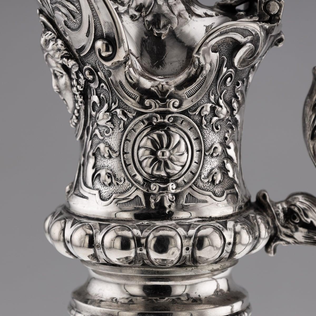 Paire de grands pichets à vin allemands du 20ème siècle en argent massif et verre taillé vers 1900 en vente 4