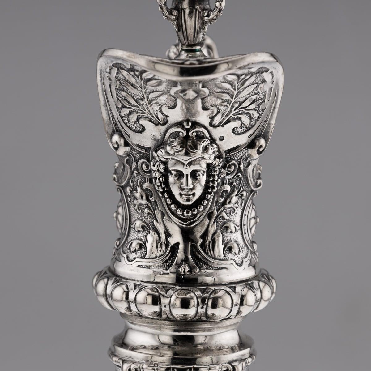 Paire de grands pichets à vin allemands du 20ème siècle en argent massif et verre taillé vers 1900 en vente 5