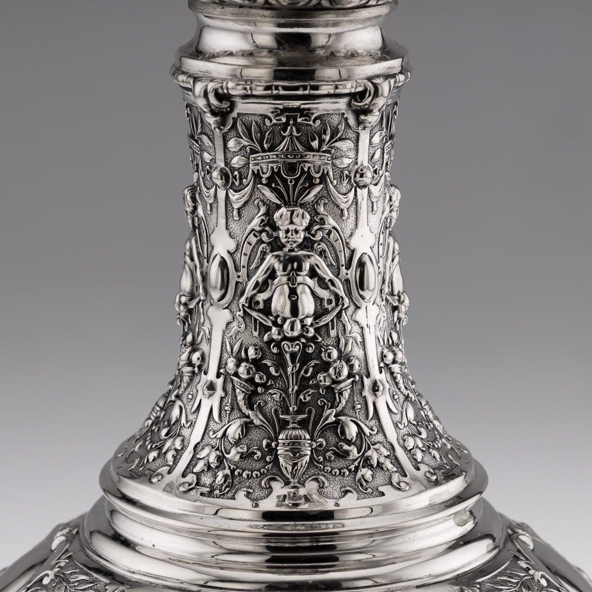 Paire de grands pichets à vin allemands du 20ème siècle en argent massif et verre taillé vers 1900 en vente 6
