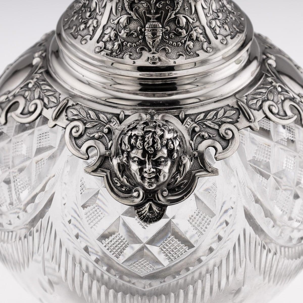 Paire de grands pichets à vin allemands du 20ème siècle en argent massif et verre taillé vers 1900 en vente 7