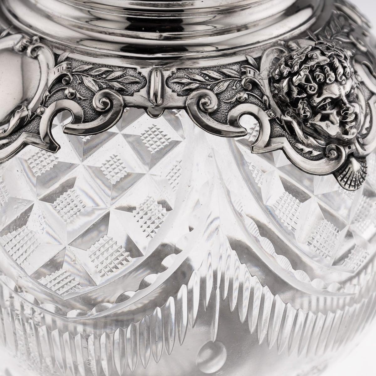Paire de grands pichets à vin allemands du 20ème siècle en argent massif et verre taillé vers 1900 en vente 12