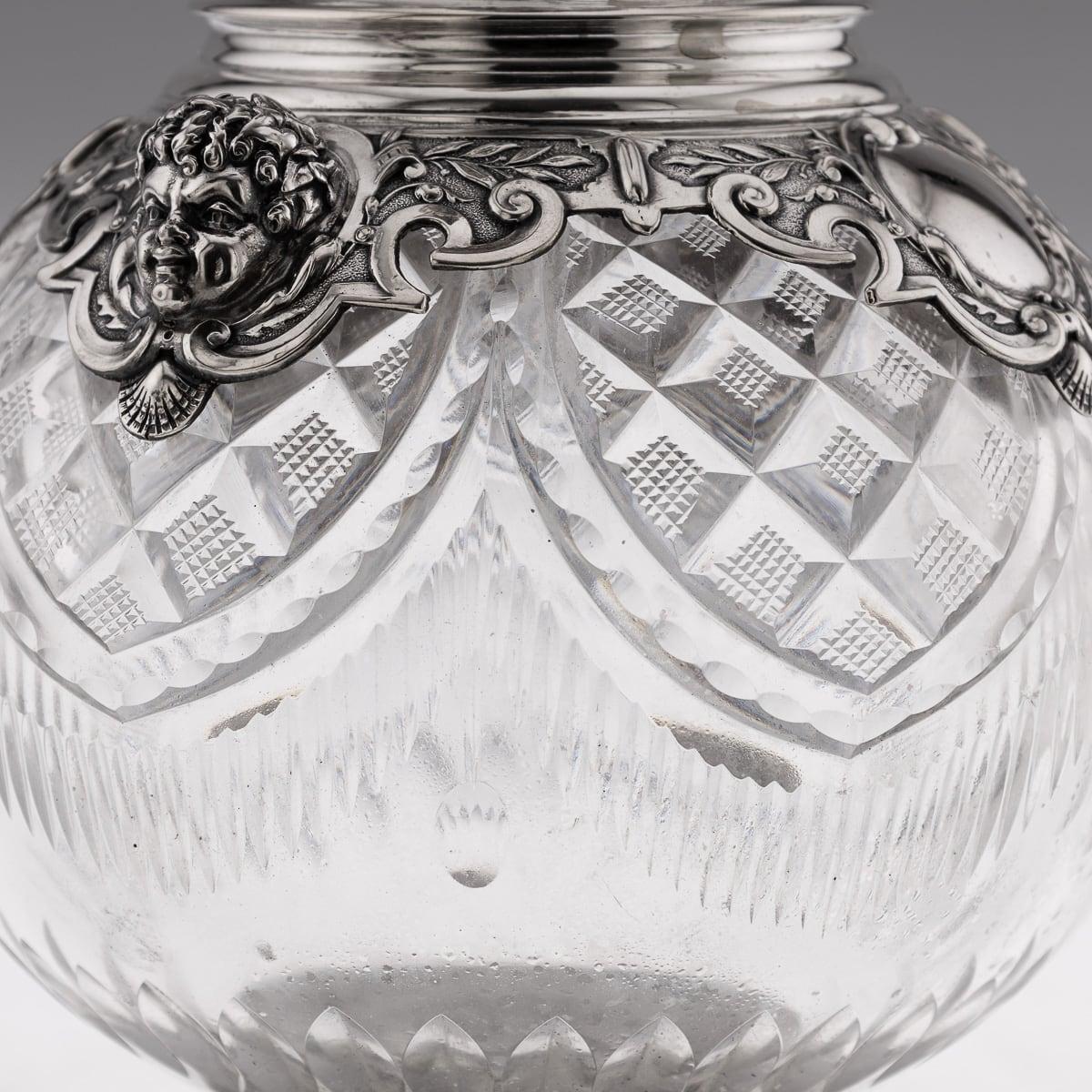 Paire de grands pichets à vin allemands du 20ème siècle en argent massif et verre taillé vers 1900 en vente 13
