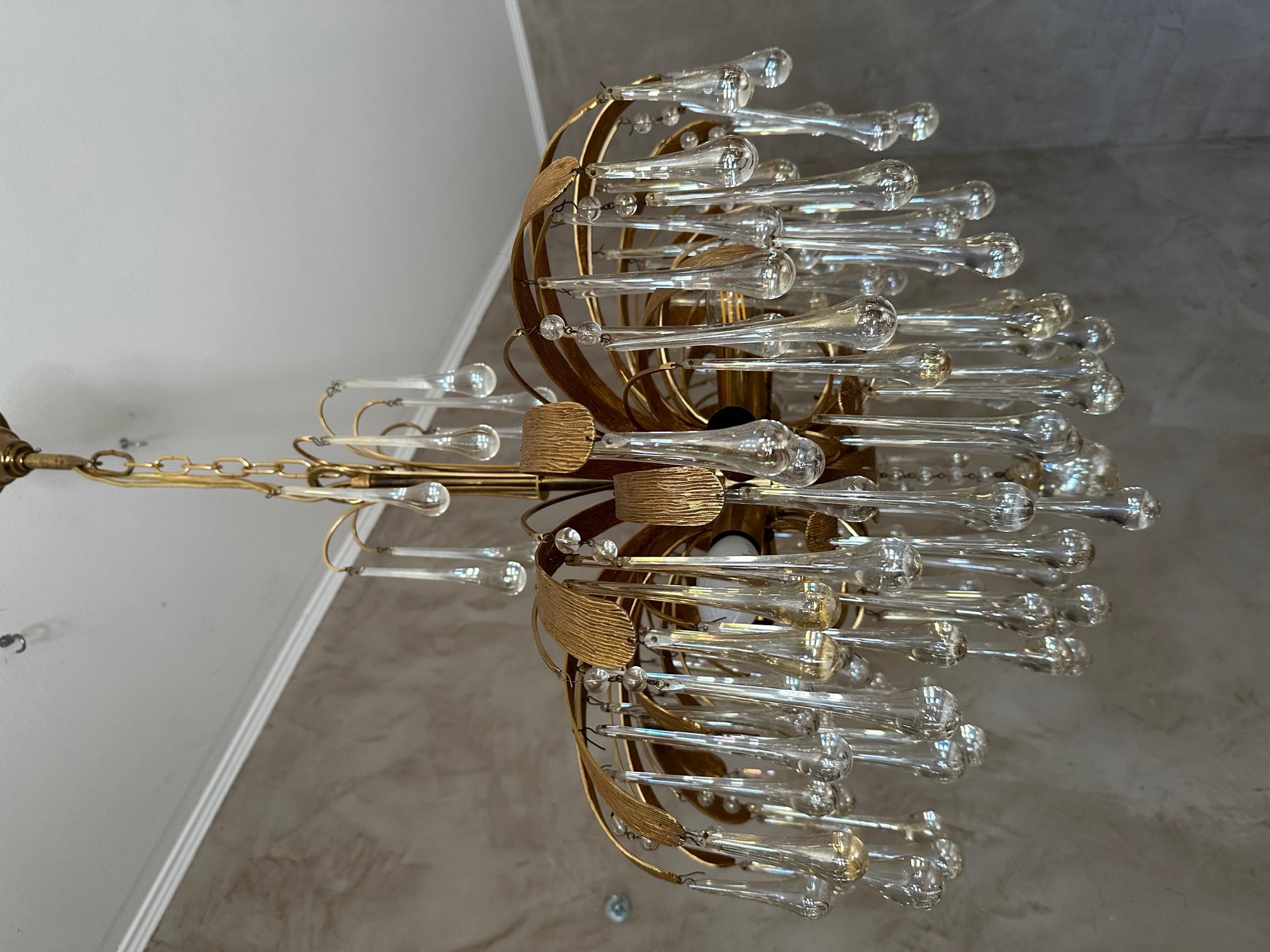 20th century German Palwa Murano Glass and Brass Chandelier, 1970s For Sale 1